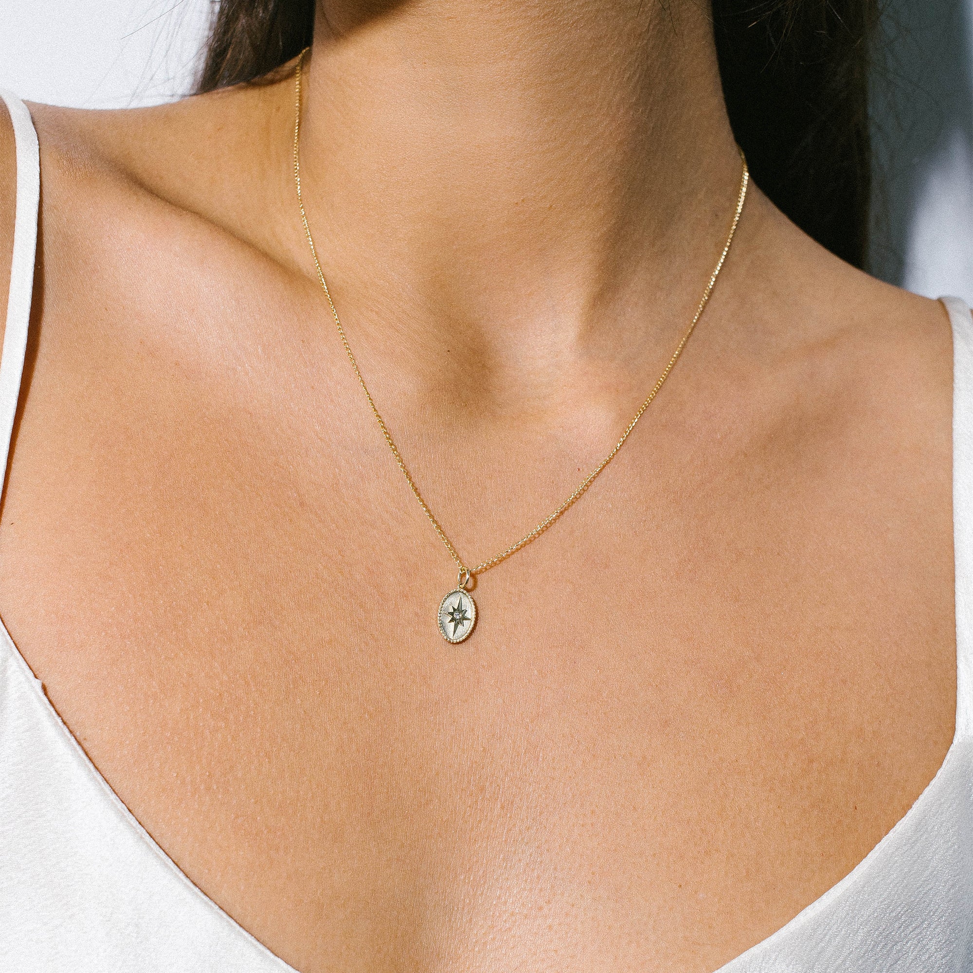 10K Gold Small &quot;Star&quot; Pendant with Diamond Detail - Peridot Fine Jewelry - Zahava