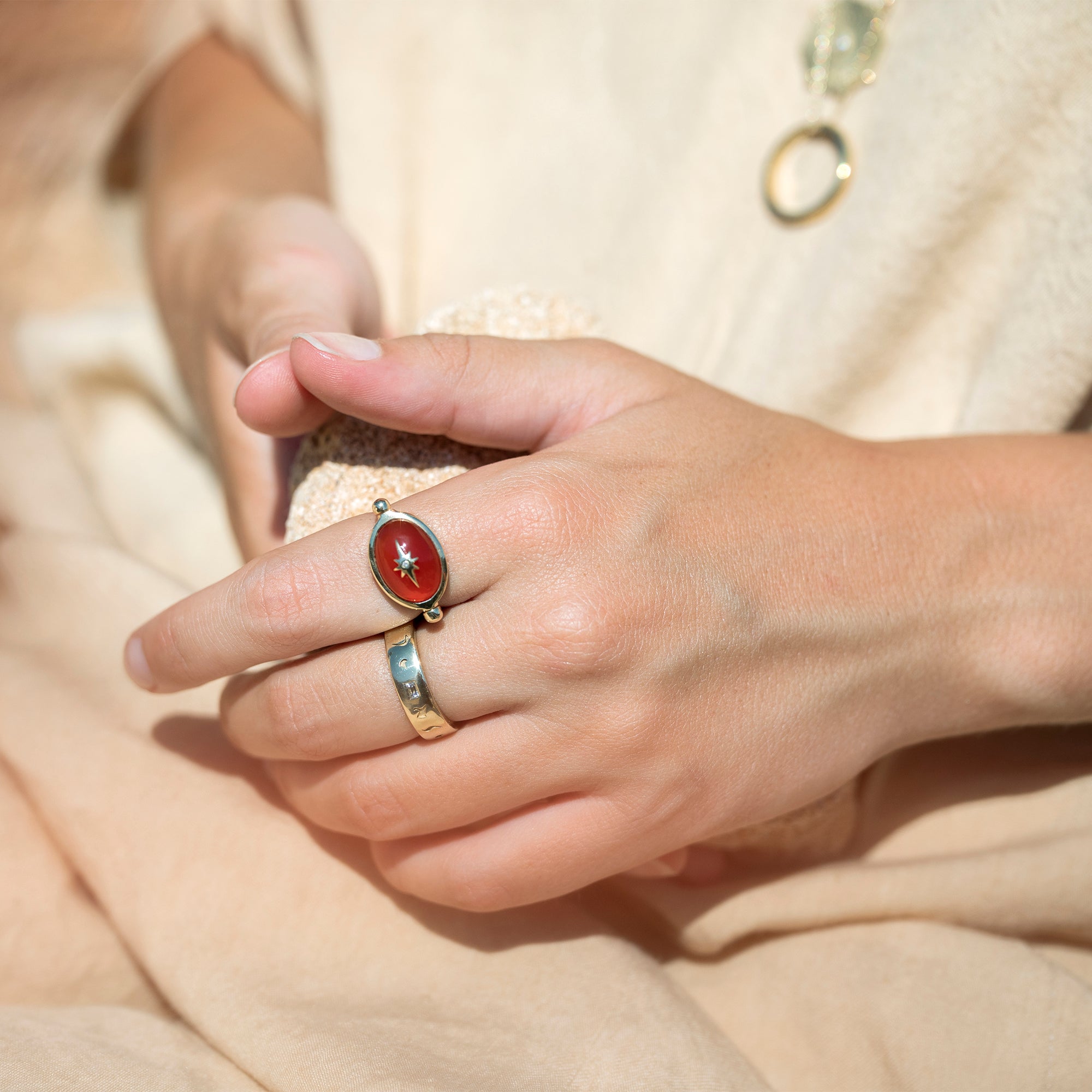 10K Gold Spinning Carnelian &quot;Star&quot; Ring - Peridot Fine Jewelry - Zahava