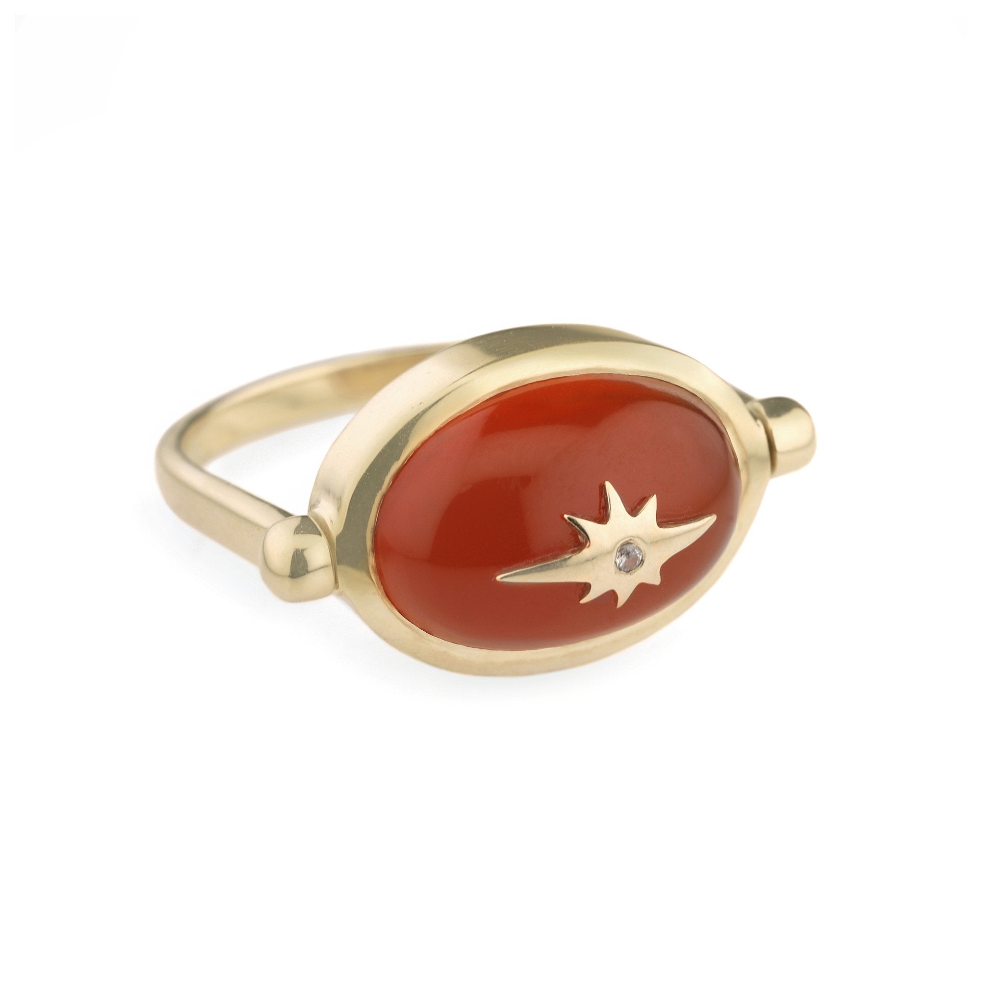 10K Gold Spinning Carnelian &quot;Star&quot; Ring - Peridot Fine Jewelry - Zahava