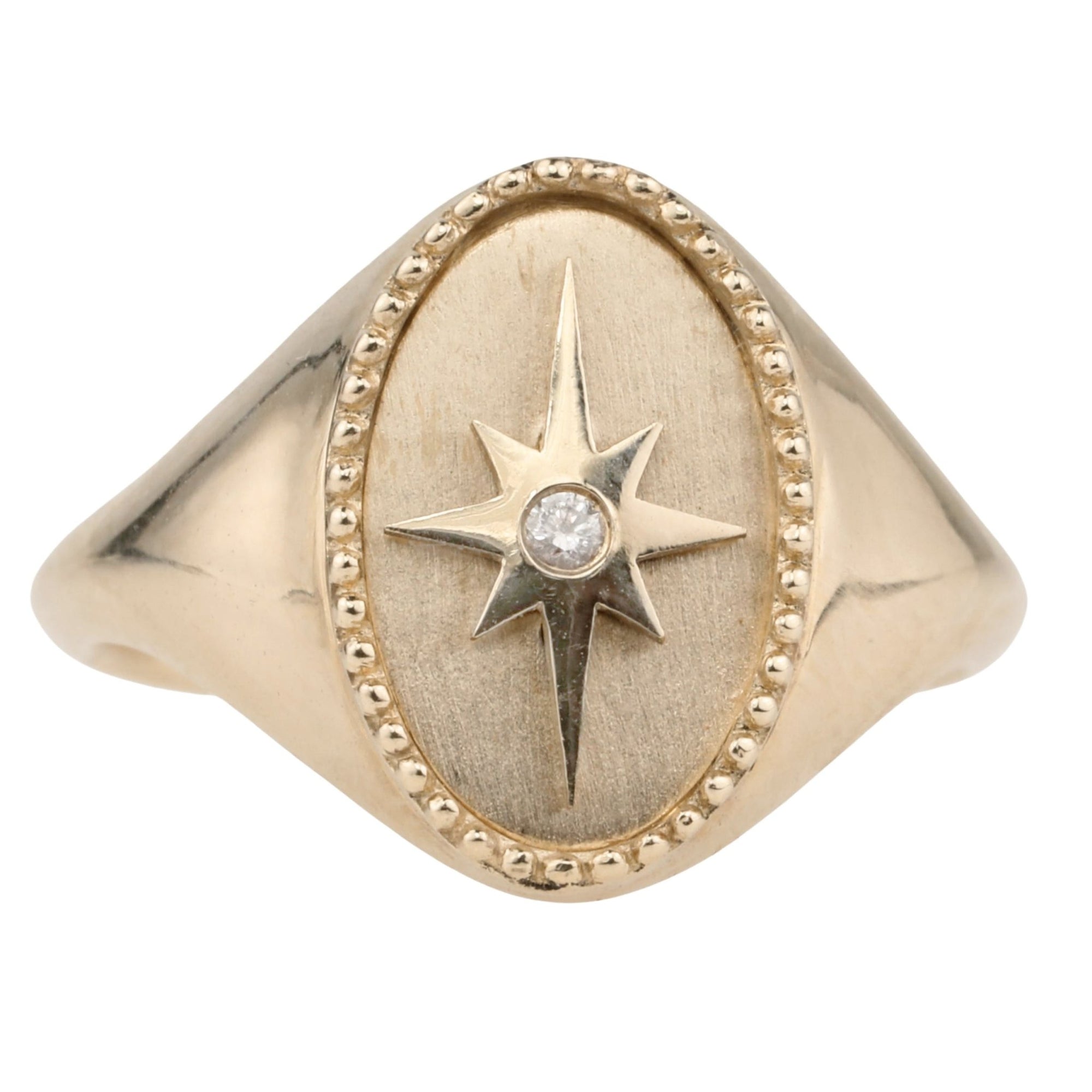 10K Gold &quot;Star&quot; Signet Ring with Diamond Detail - Peridot Fine Jewelry - Zahava