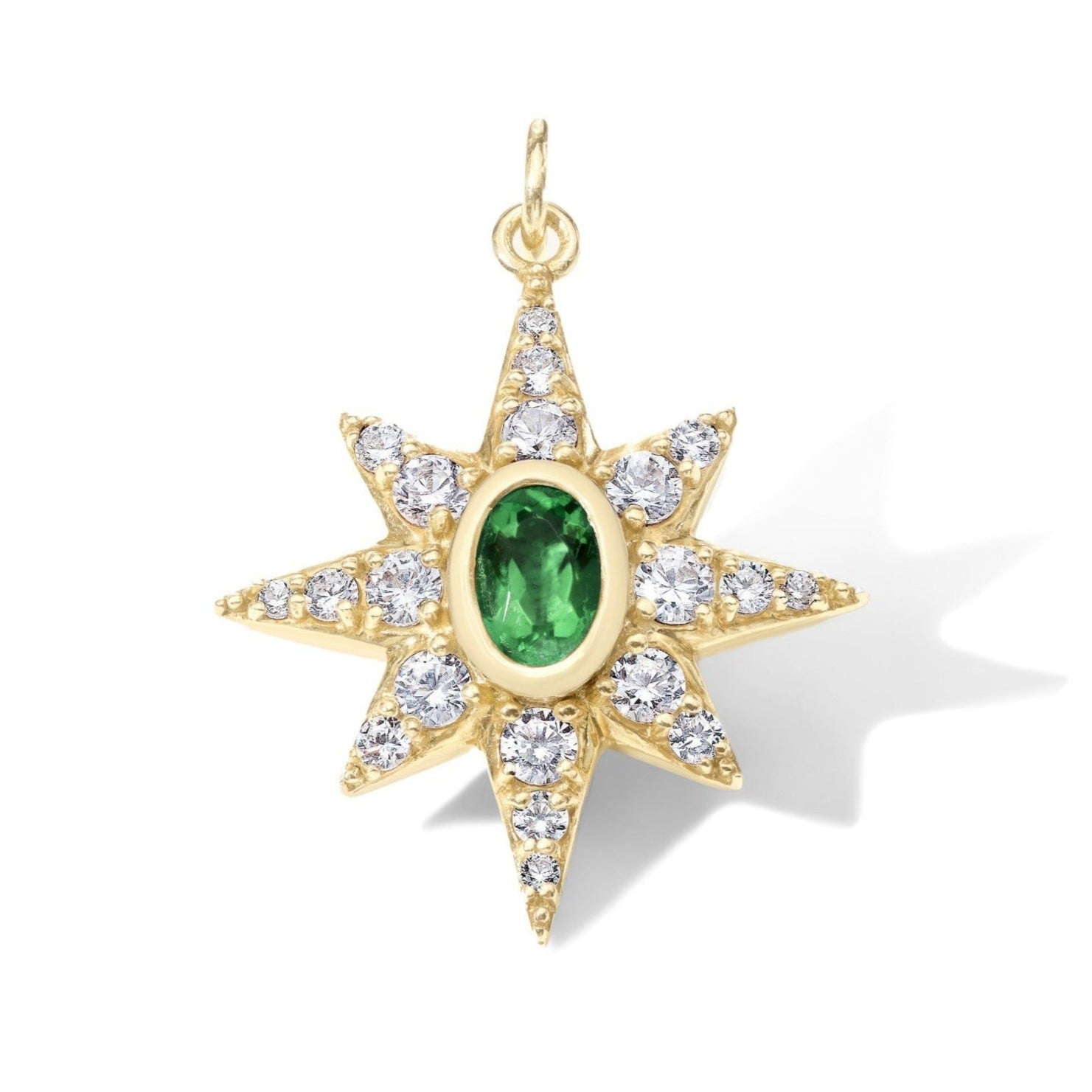 10K Large Emerald Starburst Pendant - Peridot Fine Jewelry - Zahava