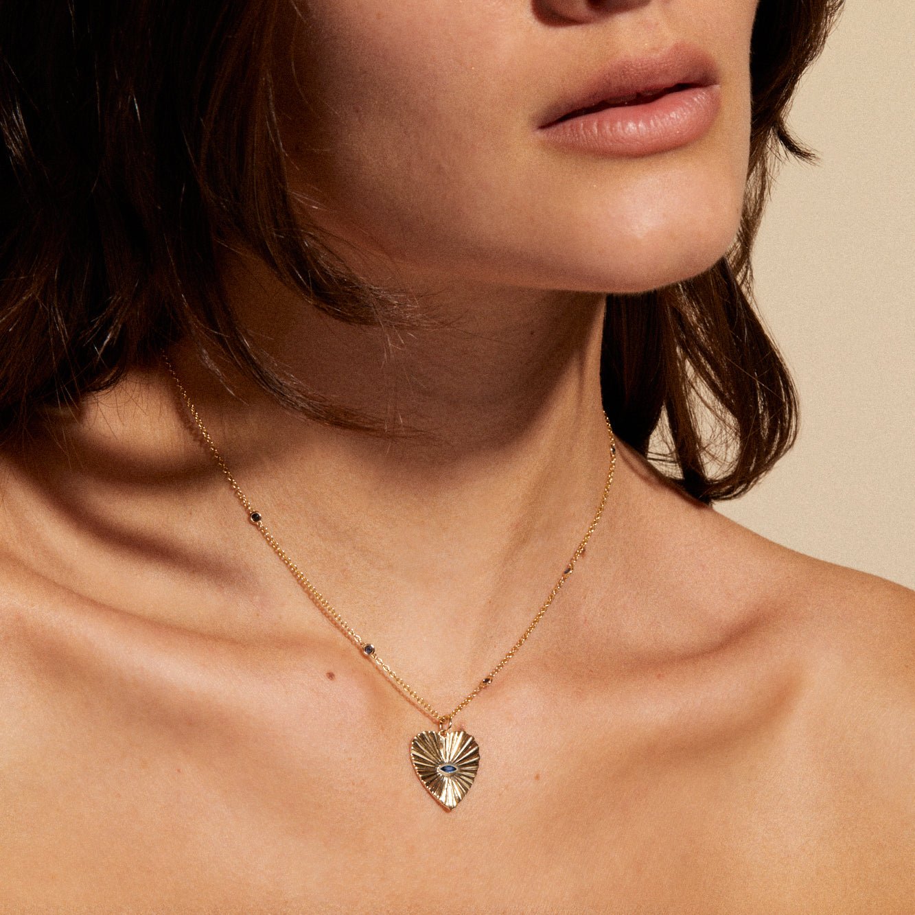 10K Large Sapphire Textured Heart Charm - Peridot Fine Jewelry - Zahava