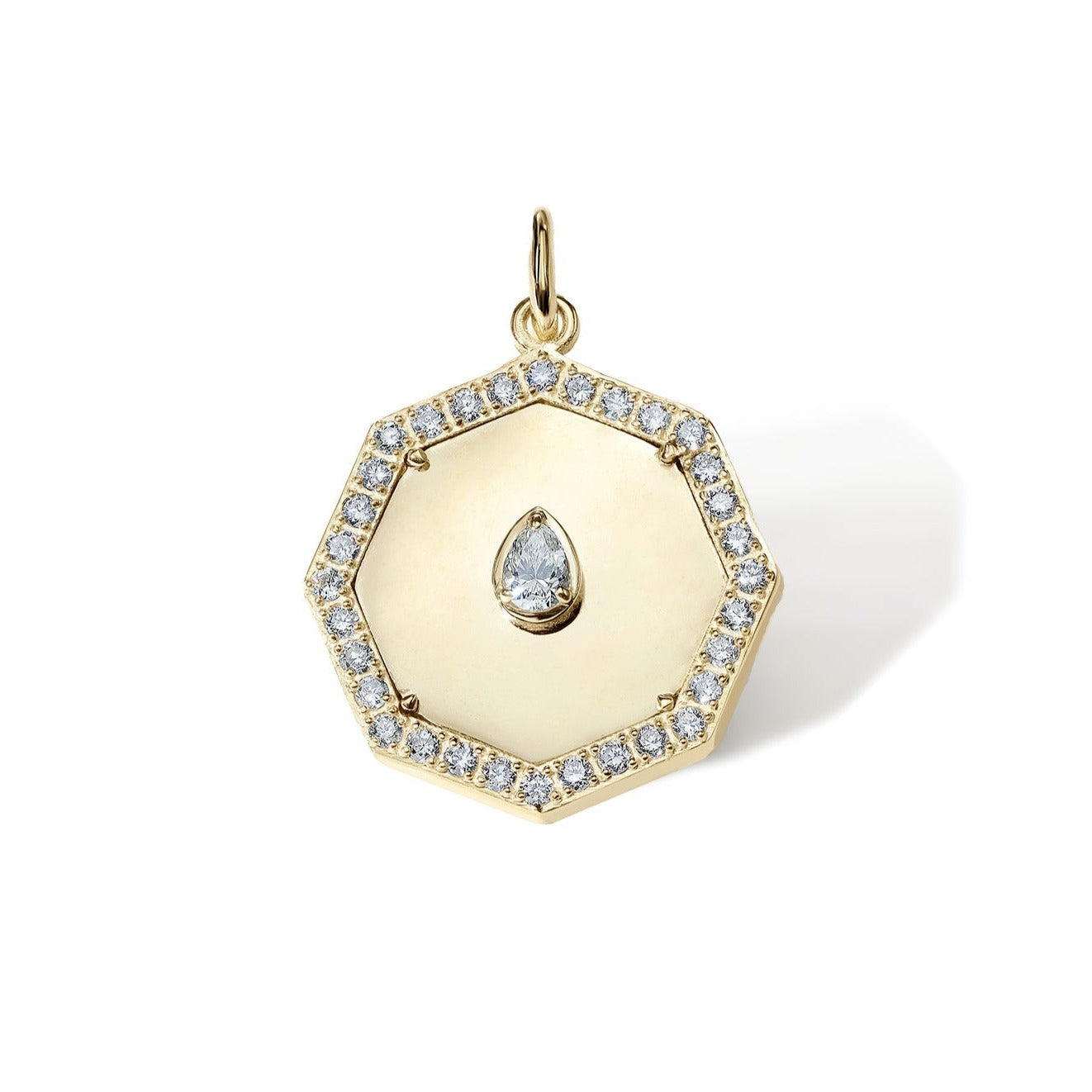 10K Mini Pave &quot;Seek&quot; Octagon Pendant - Peridot Fine Jewelry - Zahava