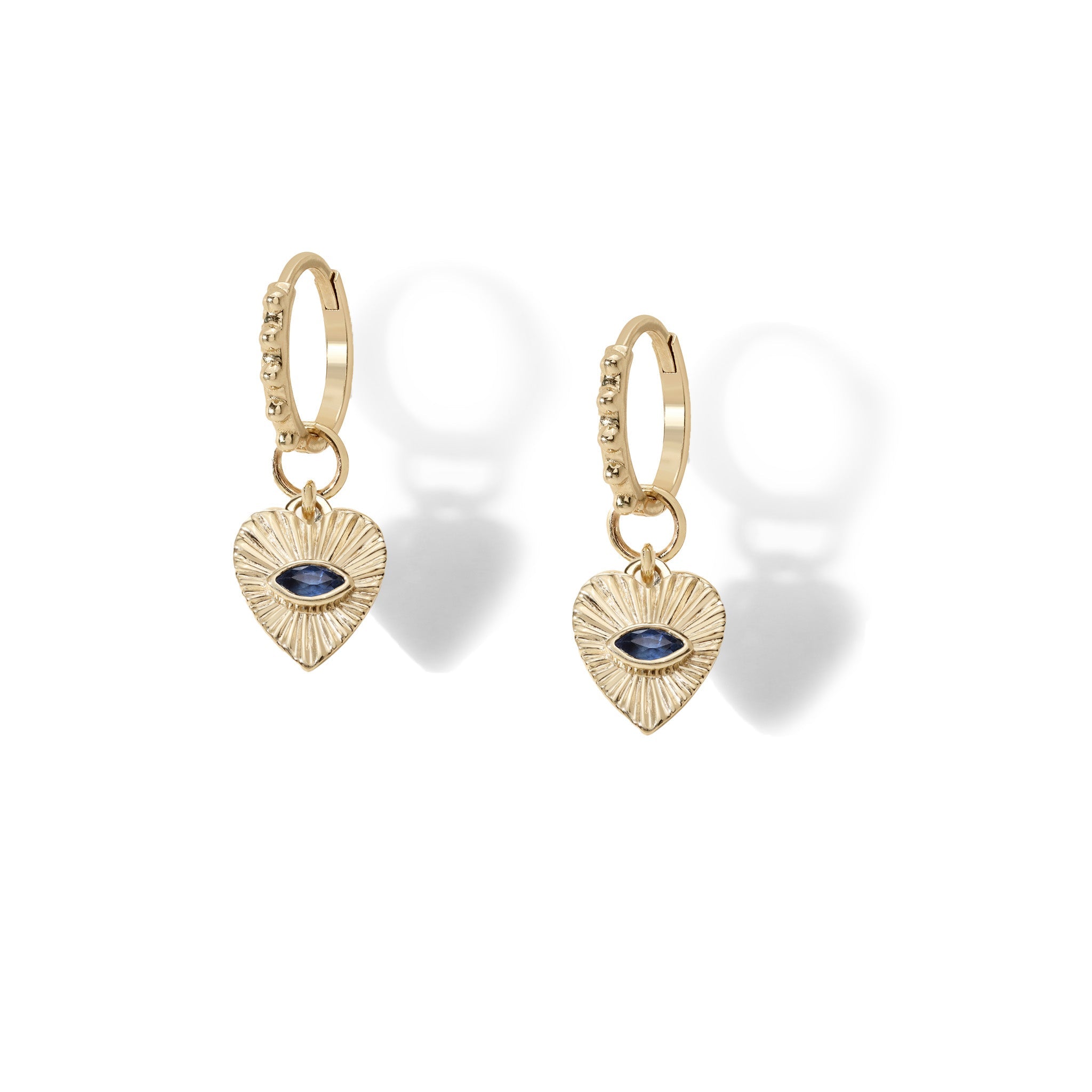 10K Sapphire Mini Textured Heart Earring Charms - Peridot Fine Jewelry - Zahava