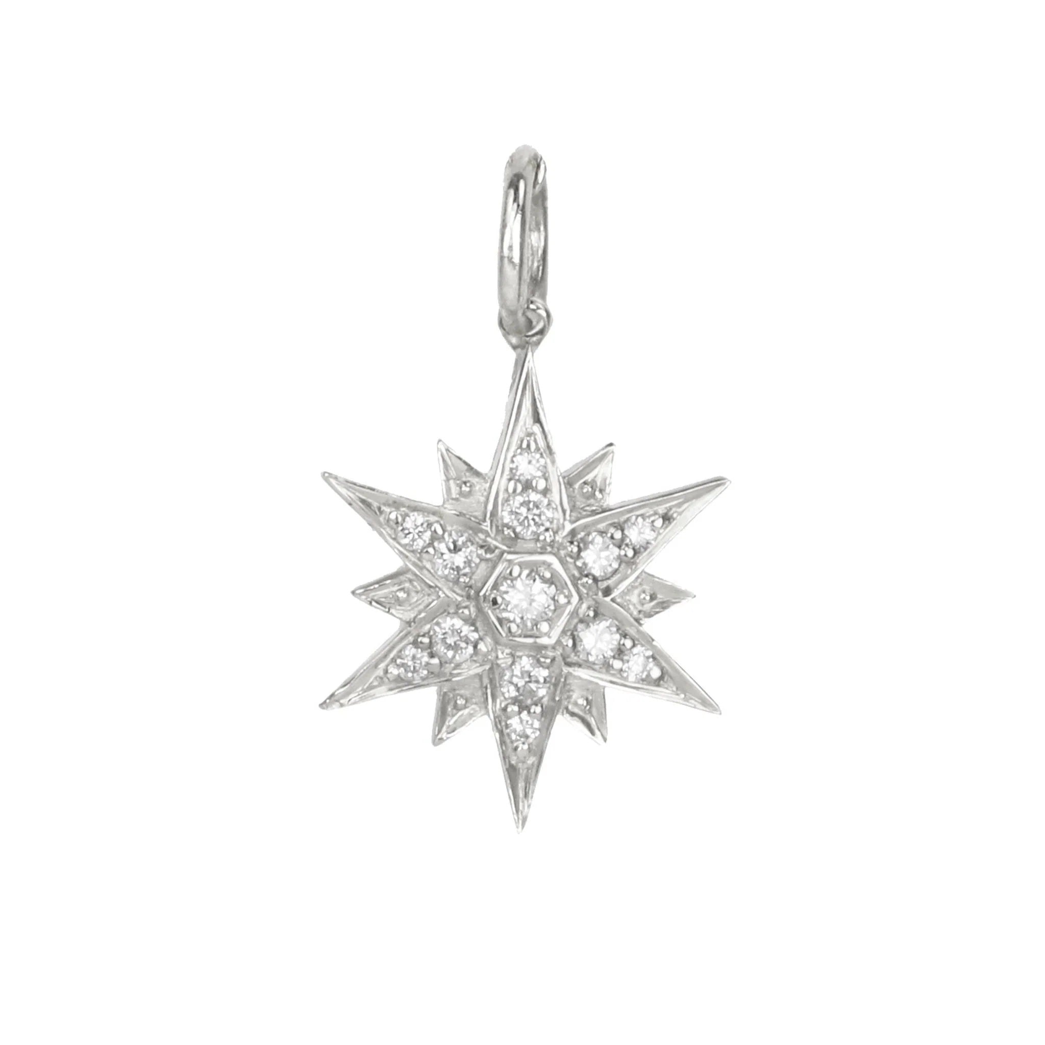 10K White Gold &quot;North Star&quot; Pave Diamond Pendant - Peridot Fine Jewelry - Zahava