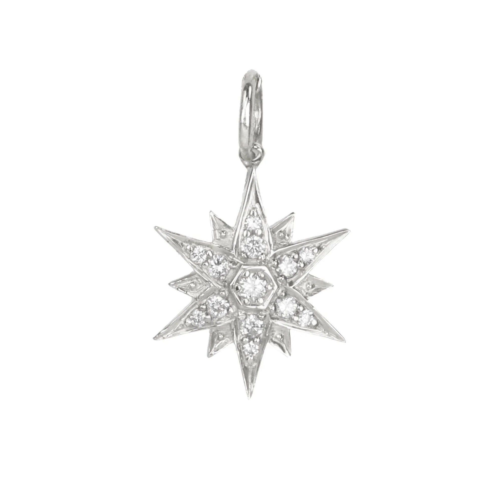 10K White Gold "North Star" Pave Diamond Pendant - Peridot Fine Jewelry - Zahava