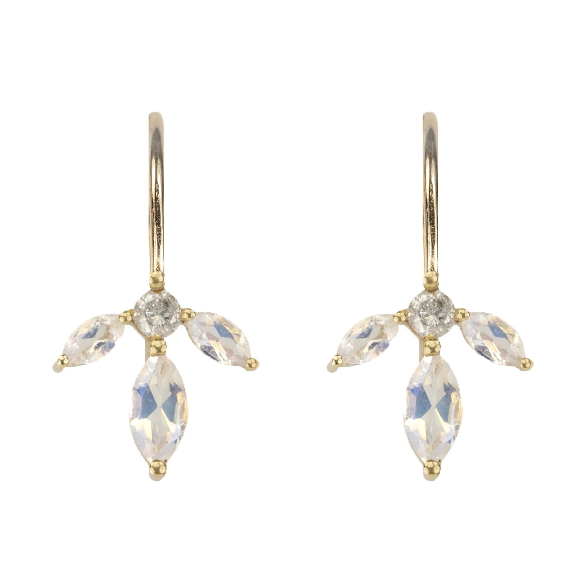 10K Yellow Gold Almond Blossom Moonstone Earrings - Peridot Fine Jewelry - Zahava