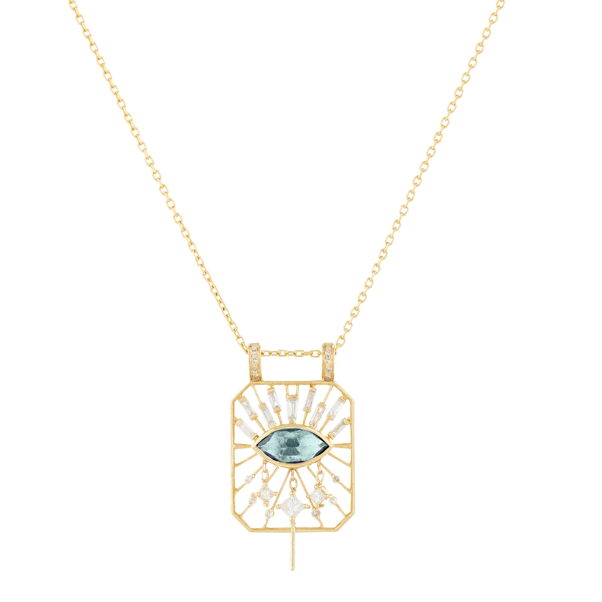 14 Karat Gold "Dream Maker" Aquamarine Necklace with Diamond Fringe - Peridot Fine Jewelry - Celine Daoust