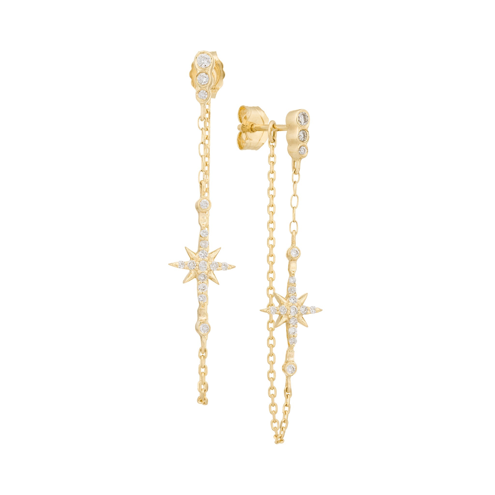 14 Karat Gold &quot;North Star&quot; Diamond Chain Drop Earrings - Peridot Fine Jewelry - Celine Daoust