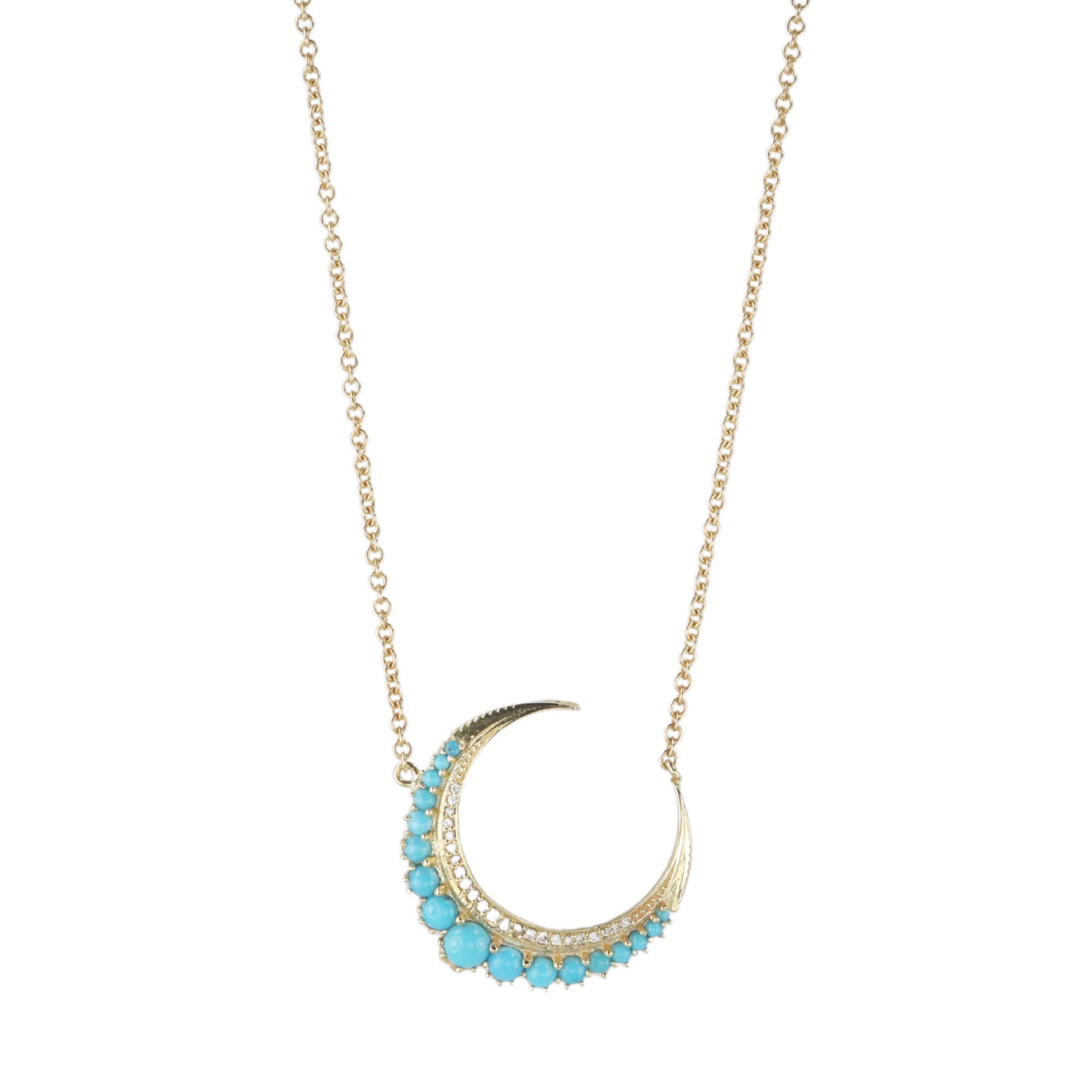 14K Crescent Moon Necklace with Turquoise and Diamonds - Peridot Fine Jewelry - Jacquie Aiche