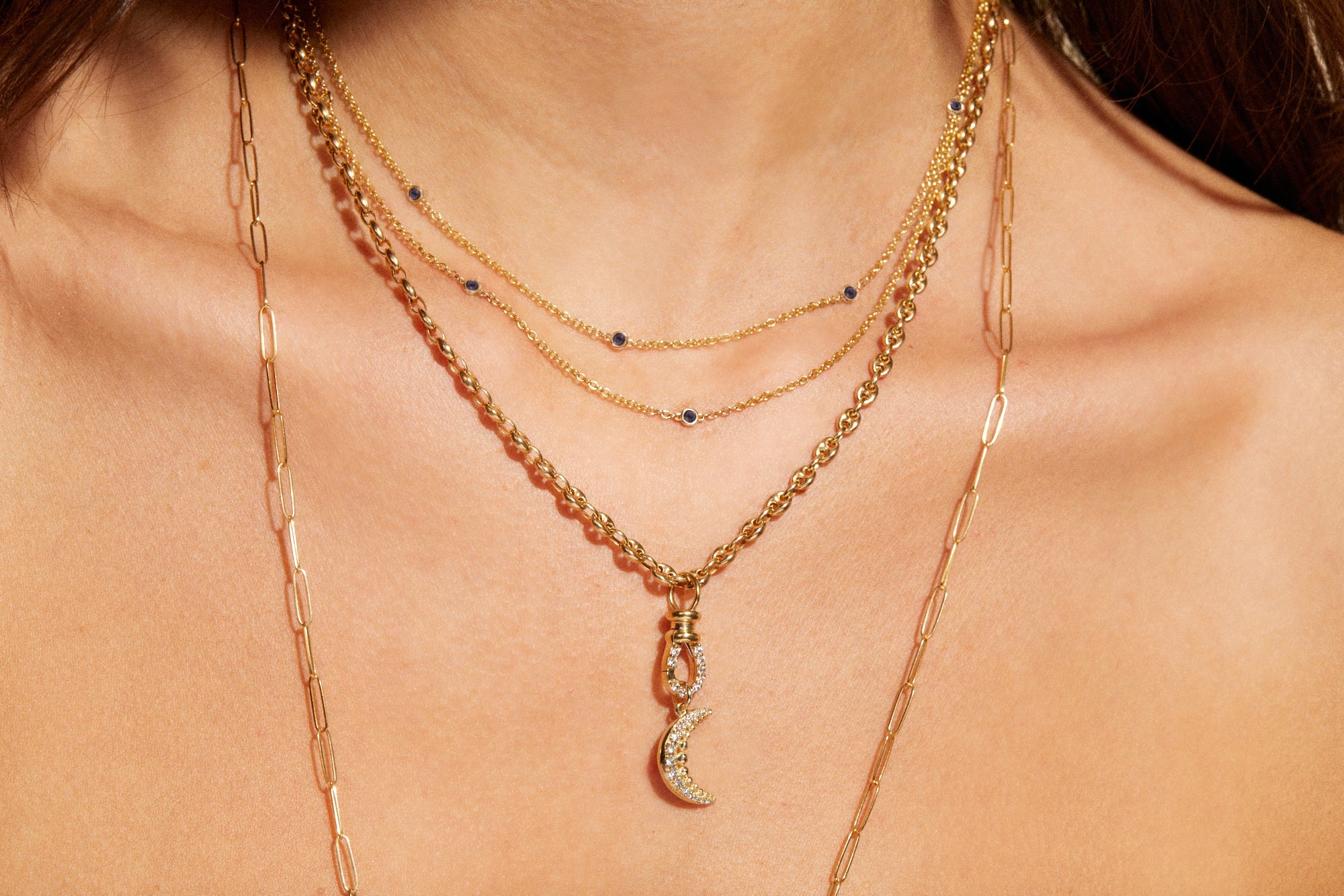 14K Four Bezel Sapphire Chain - Peridot Fine Jewelry - Zahava