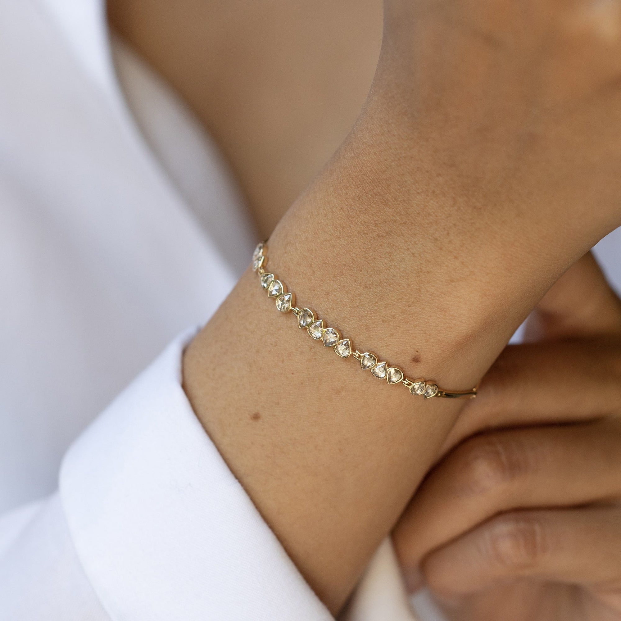 14K Gold &quot;Articulated&quot; Bracelet with Rosecut Grey Diamonds - Peridot Fine Jewelry - Celine Daoust