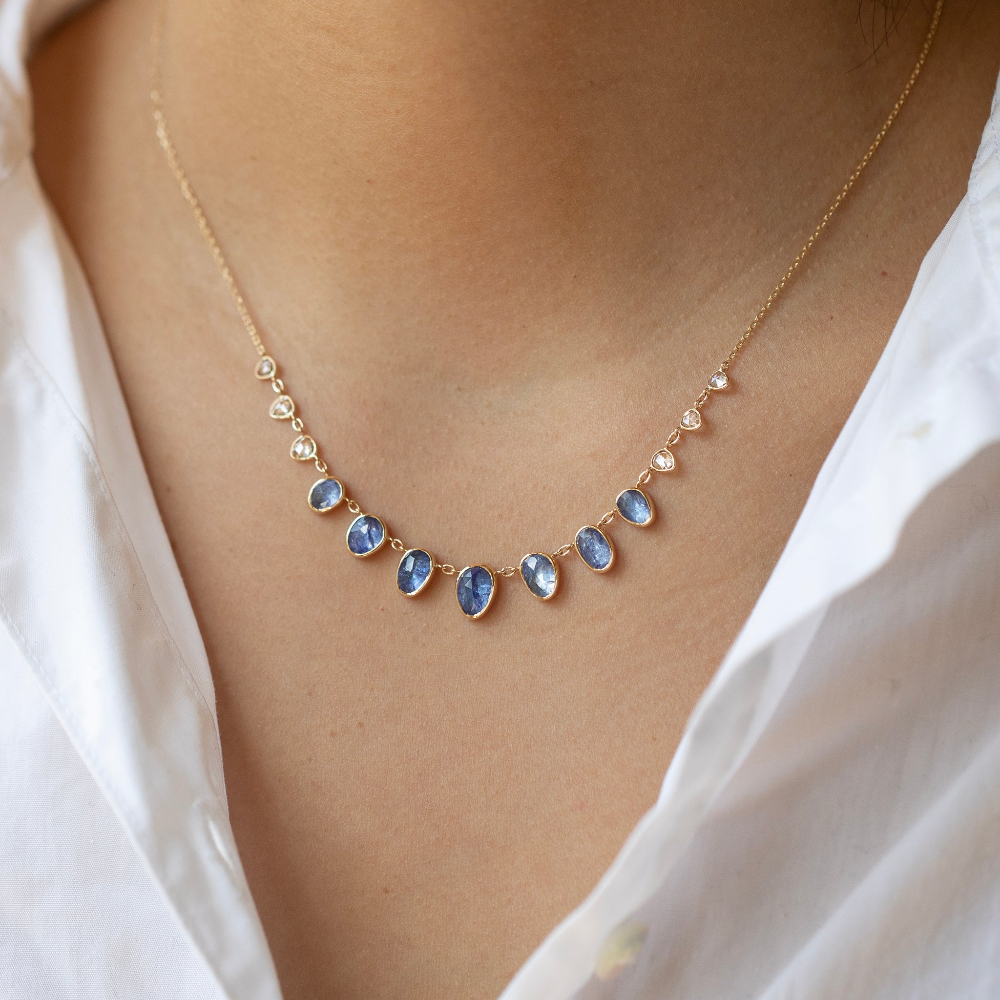 14K Gold Bezel-Set Tanzanite Multi-Drop Necklace - Peridot Fine Jewelry - Celine Daoust
