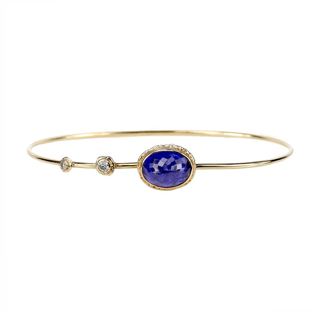 14K Gold Bracelet with Oval Inverted Tanzanite and Two Diamond Accents - Peridot Fine Jewelry - Jamie Joseph