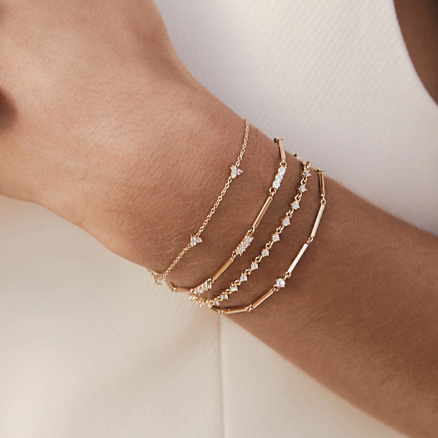 14K Gold Bracelet with Three Prong-Set Diamond Trio Stations - Peridot Fine Jewelry - Zoe Chicco
