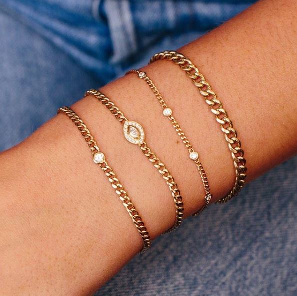 14K Gold Extra Small Curb Chain Bracelet with Single Diamond - Peridot Fine Jewelry - Zoe Chicco