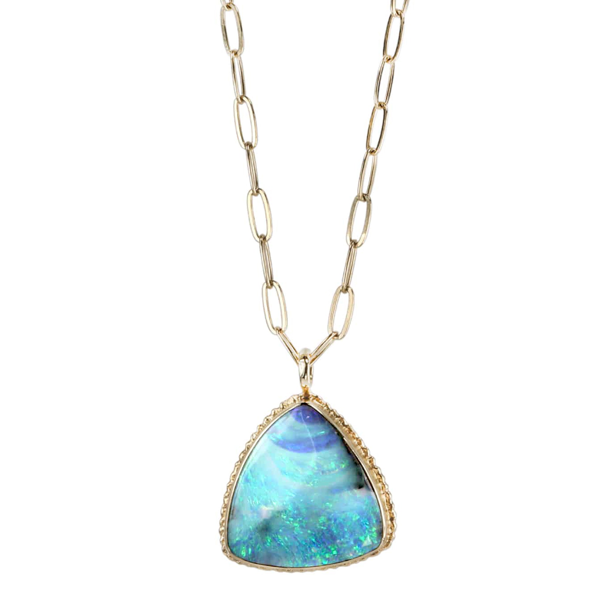 14K Gold Large Triangular Boulder Opal Necklace - Peridot Fine Jewelry - Jamie Joseph