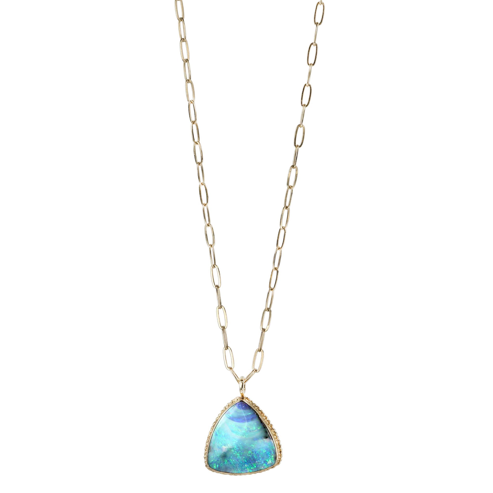 14K Gold Large Triangular Boulder Opal Necklace - Peridot Fine Jewelry - Jamie Joseph