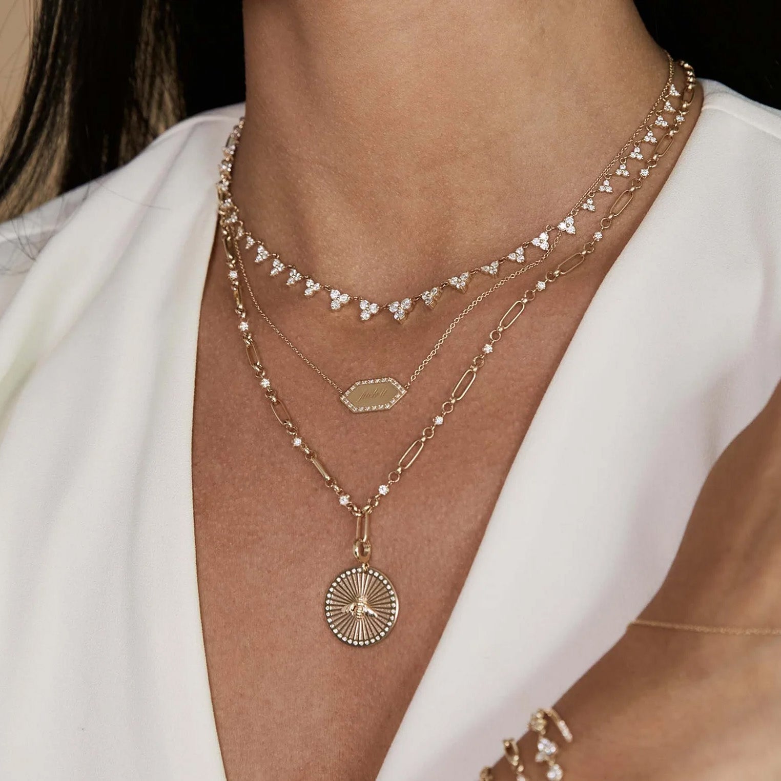 14K Gold Mixed Media Paperclip and Rolo Chain with 13 Diamonds - Peridot Fine Jewelry - Zoe Chicco