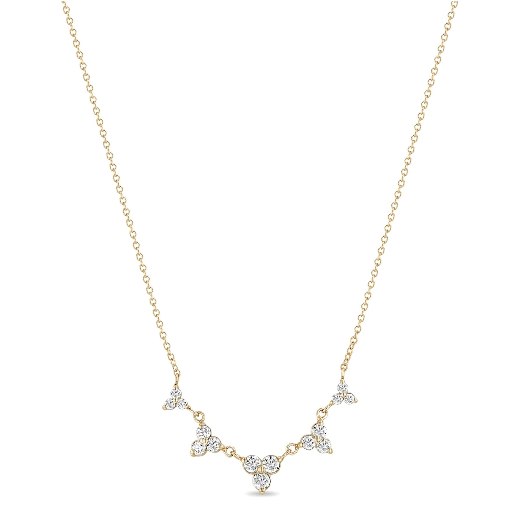 14K Gold Necklace with Five Graduated Diamond Trios - Peridot Fine Jewelry - Zoe Chicco