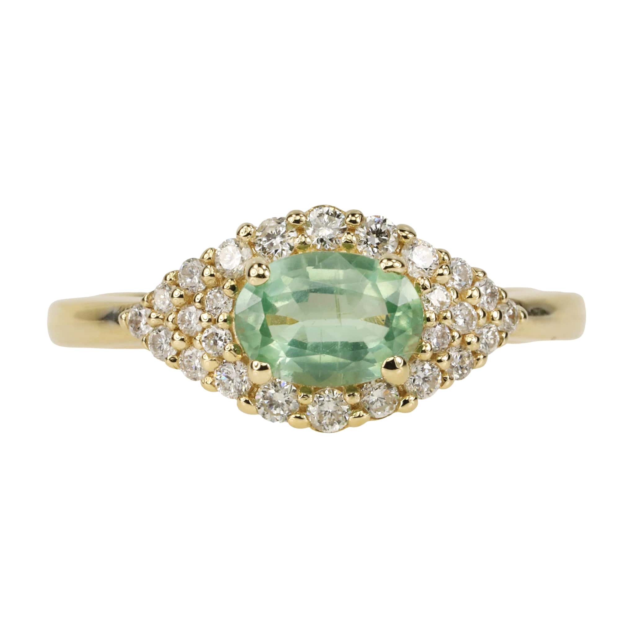14K Gold Oval Green Tourmaline and Diamond Pave Marquise Eye Ring - Peridot Fine Jewelry - Jacquie Aiche