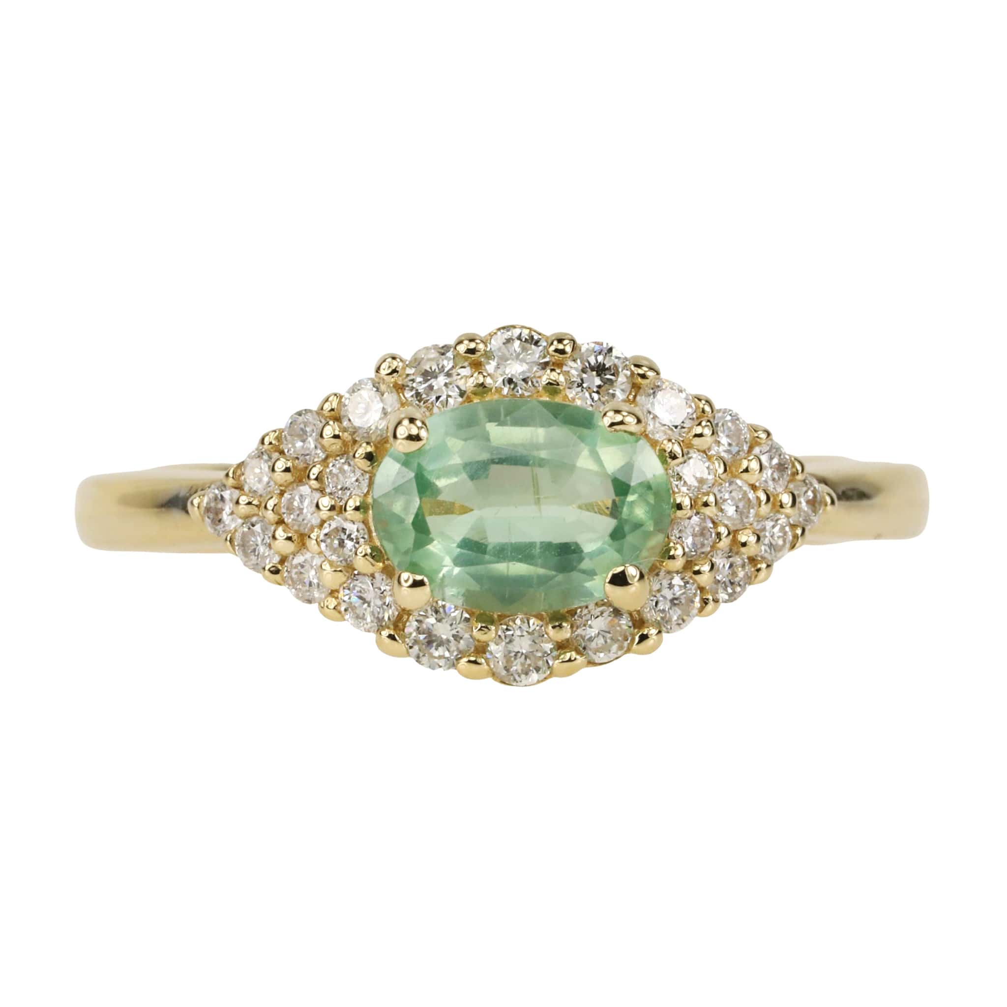14K Gold Oval Green Tourmaline and Diamond Pave Marquise Eye Ring - Peridot Fine Jewelry - Jacquie Aiche