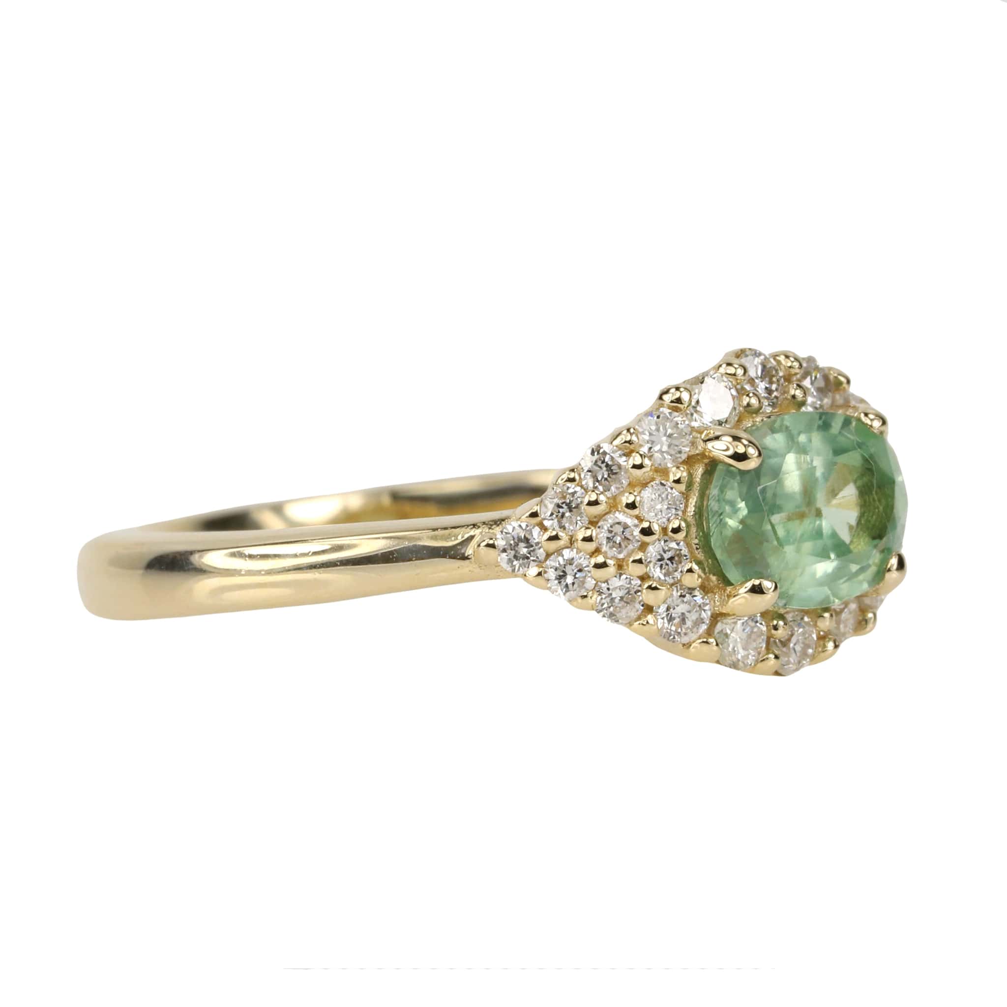 14K Gold Oval Green Tourmaline and Diamond Pave Marquise Eye Ring - Peridot Fine Jewelry - Jacquie Aiche