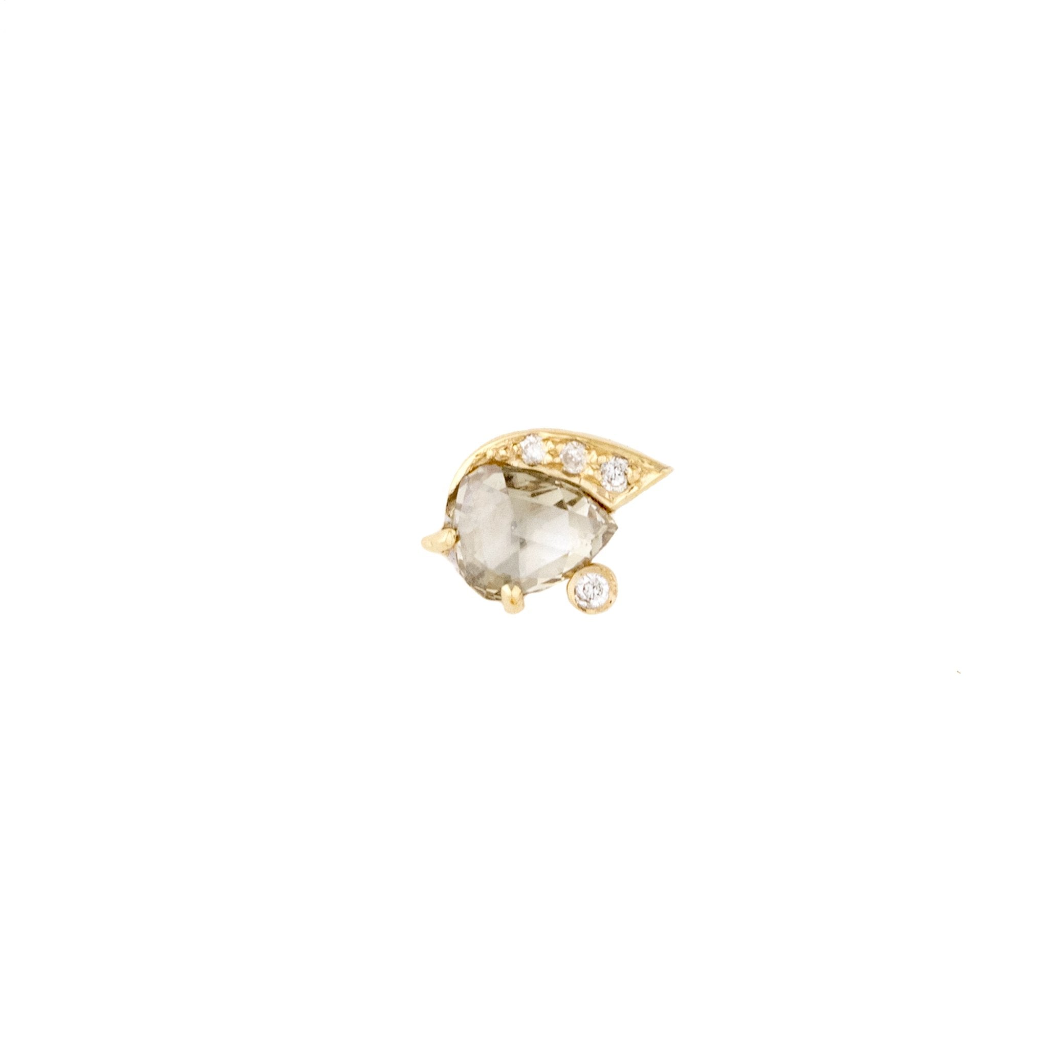 14K Gold &amp; Pave Diamond &quot;Eyelash&quot; Grey Diamond Stud - Peridot Fine Jewelry - Celine Daoust