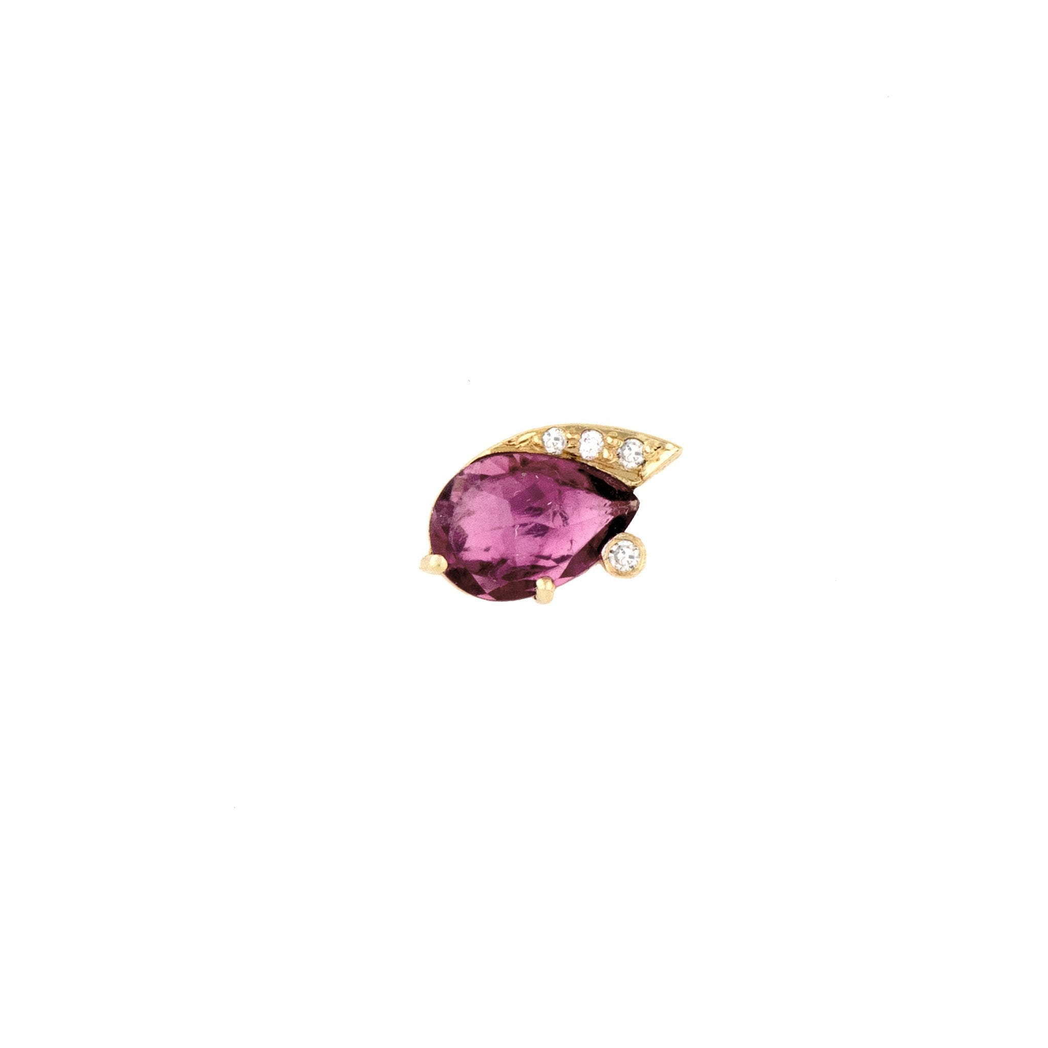 14K Gold Prong-Set Pink Tourmaline &quot;Eyelash&quot; Earring - Peridot Fine Jewelry - Celine Daoust