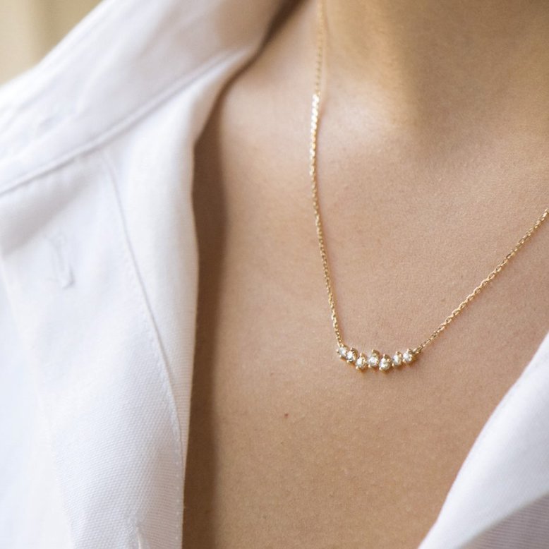 14K Gold Prong-Set Rosecut Grey Diamond Necklace - Peridot Fine Jewelry - Celine Daoust