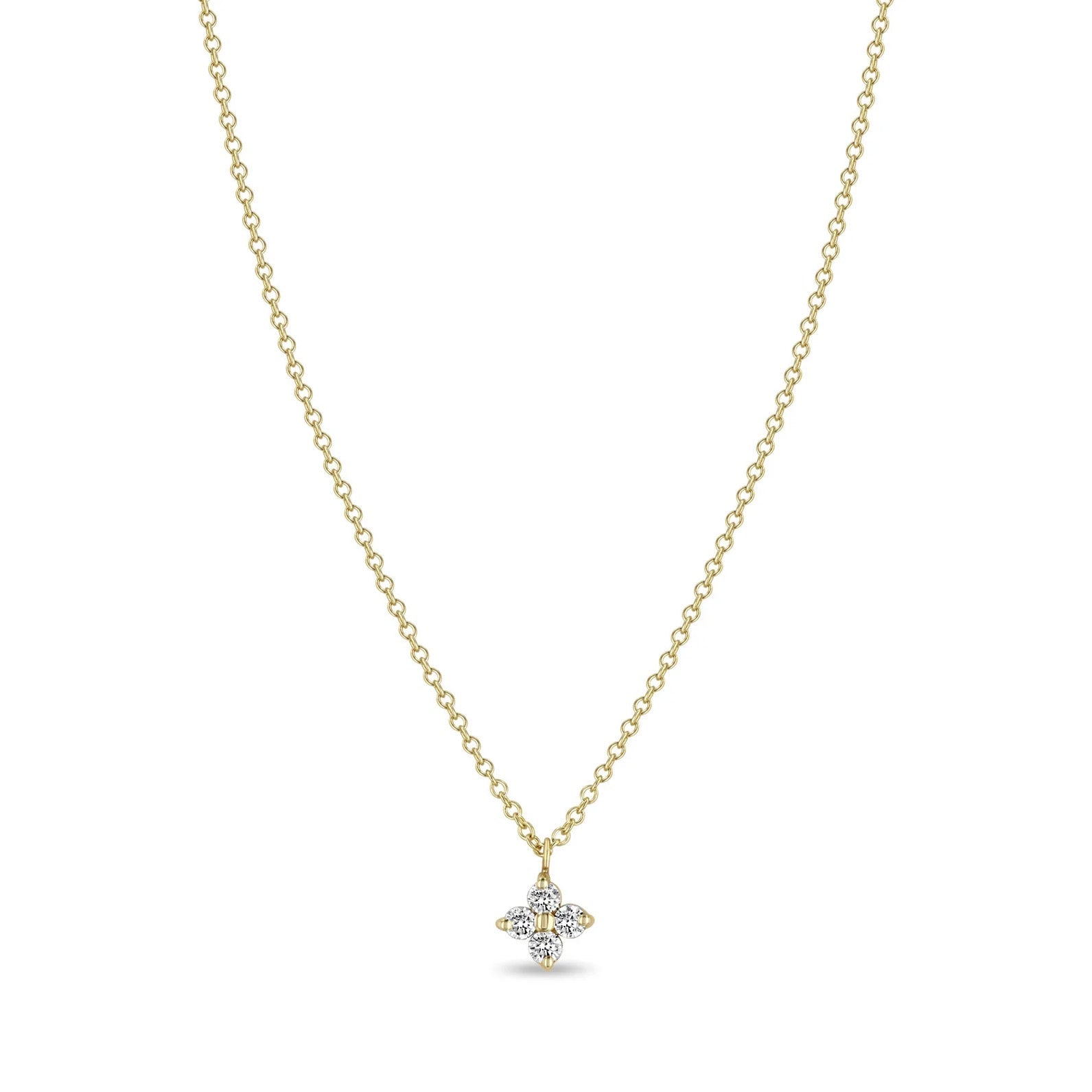 14K Gold &quot;Quad&quot; Necklace with Four Prong-Set Diamonds - Peridot Fine Jewelry - Zoe Chicco