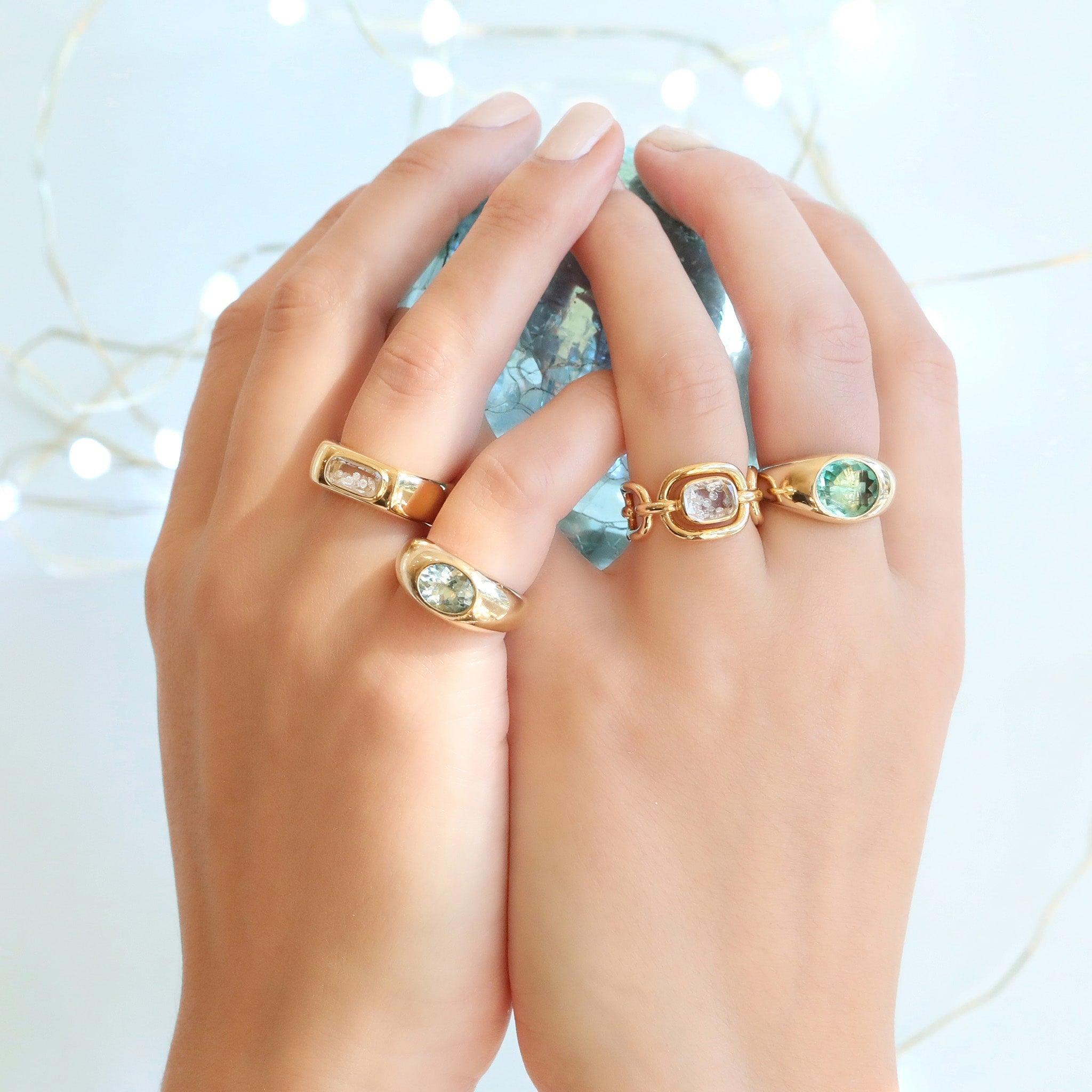14K Gold Signet Dome Ring with Oval Aquamarine - Peridot Fine Jewelry - Jacquie Aiche