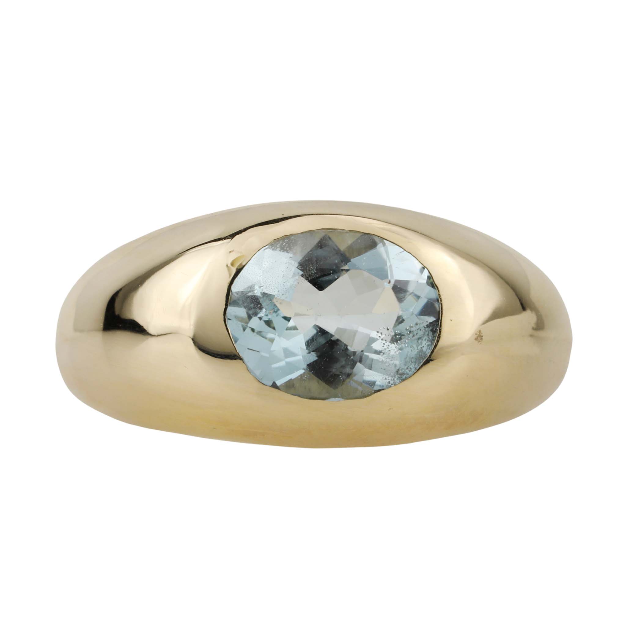 14K Gold Signet Dome Ring with Oval Aquamarine - Peridot Fine Jewelry - Jacquie Aiche