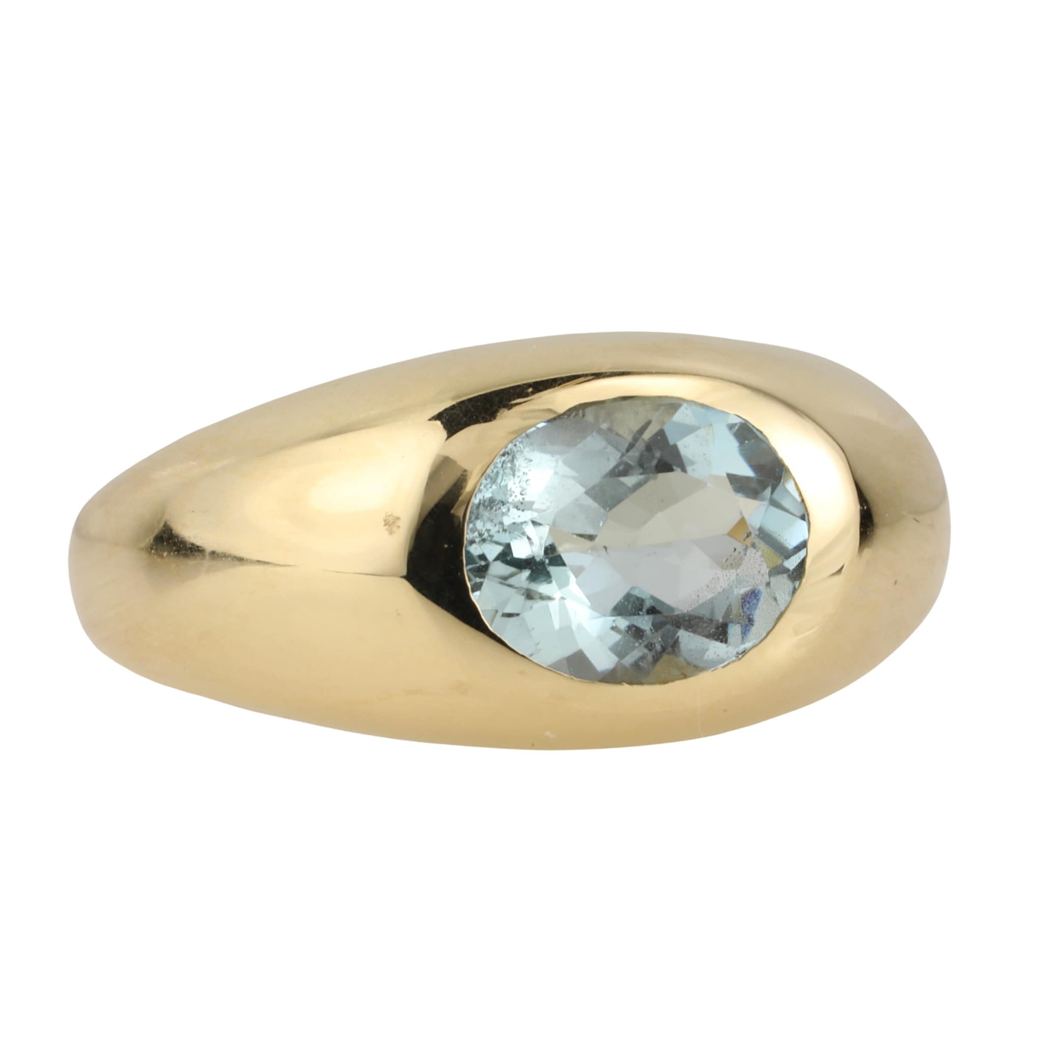 14K Gold Signet Dome Ring with Oval Aquamarine - Peridot Fine Jewelry - Jacquie Aiche