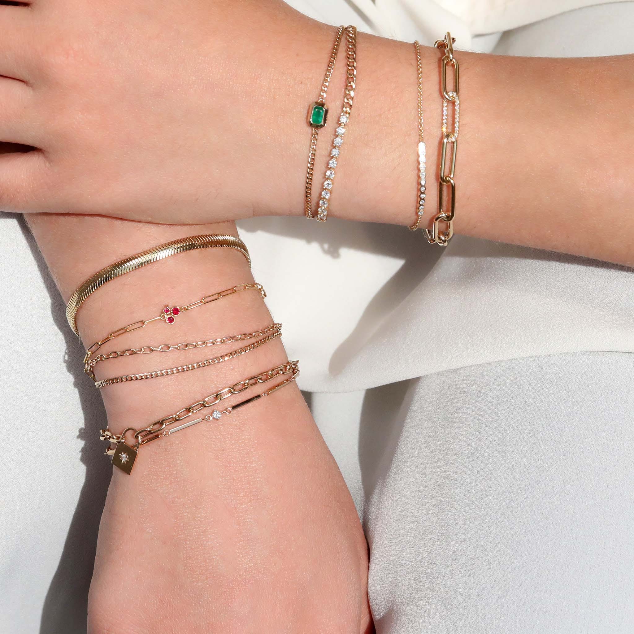 14K Gold Small Curb Chain Bracelet with Prong-Set Diamond Row - Peridot Fine Jewelry - Zoe Chicco