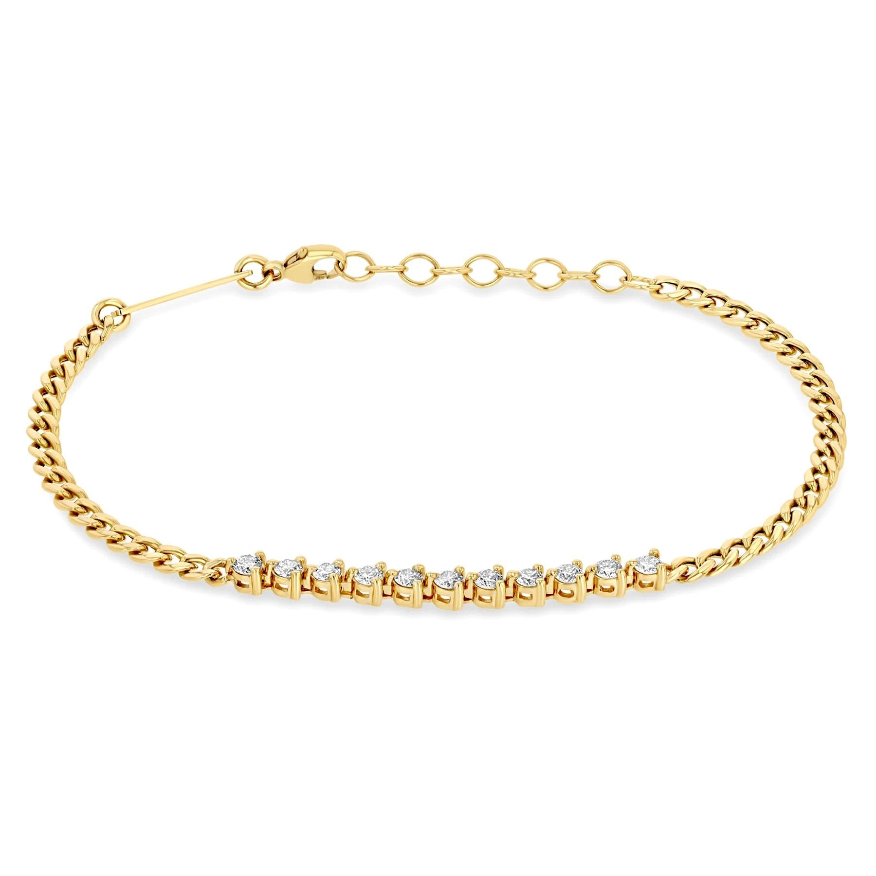 14K Gold Small Curb Chain Bracelet with Prong-Set Diamond Row - Peridot Fine Jewelry - Zoe Chicco