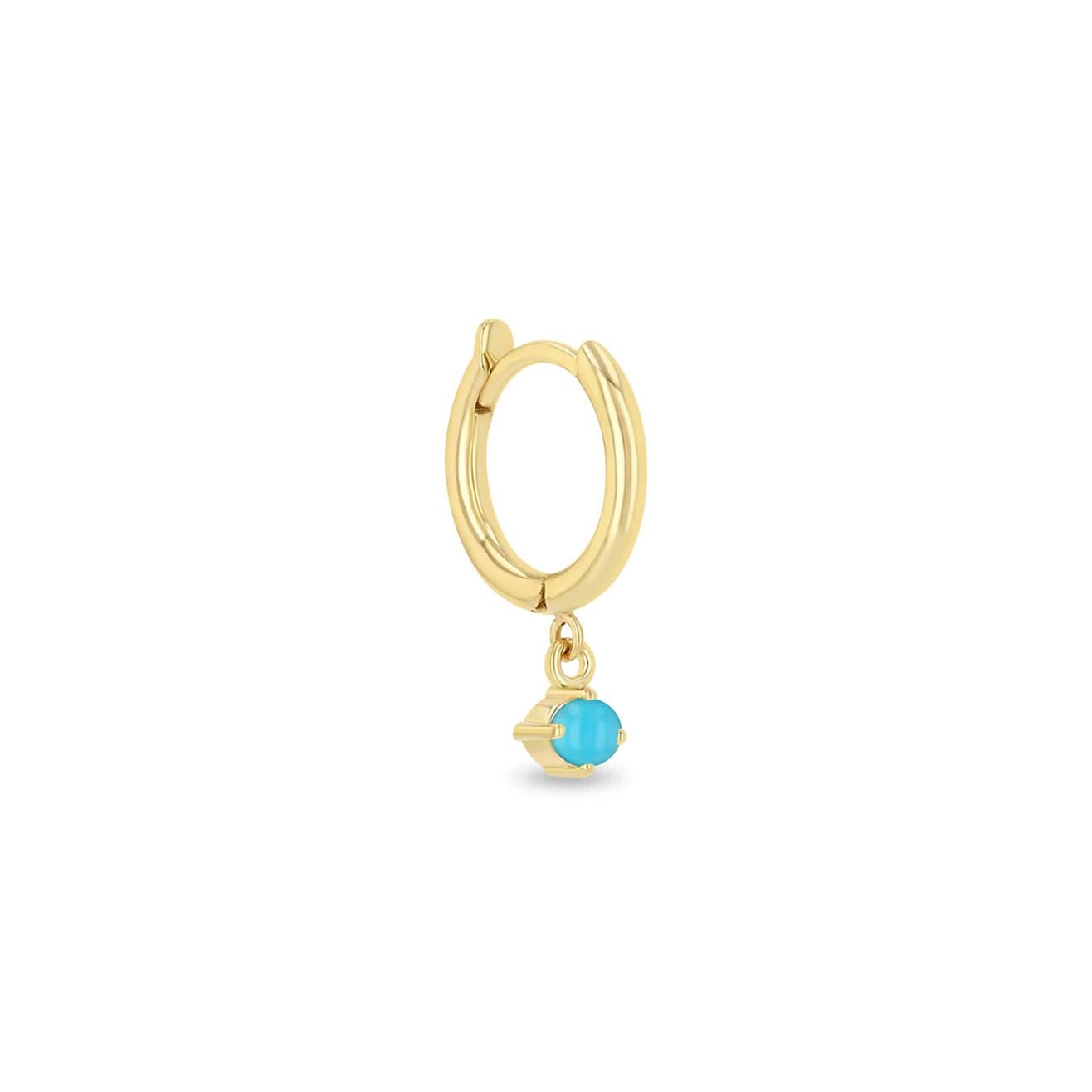 14K Gold Small Huggie Hoop with Round Prong-Set Turquoise Drop - Peridot Fine Jewelry - Zoe Chicco