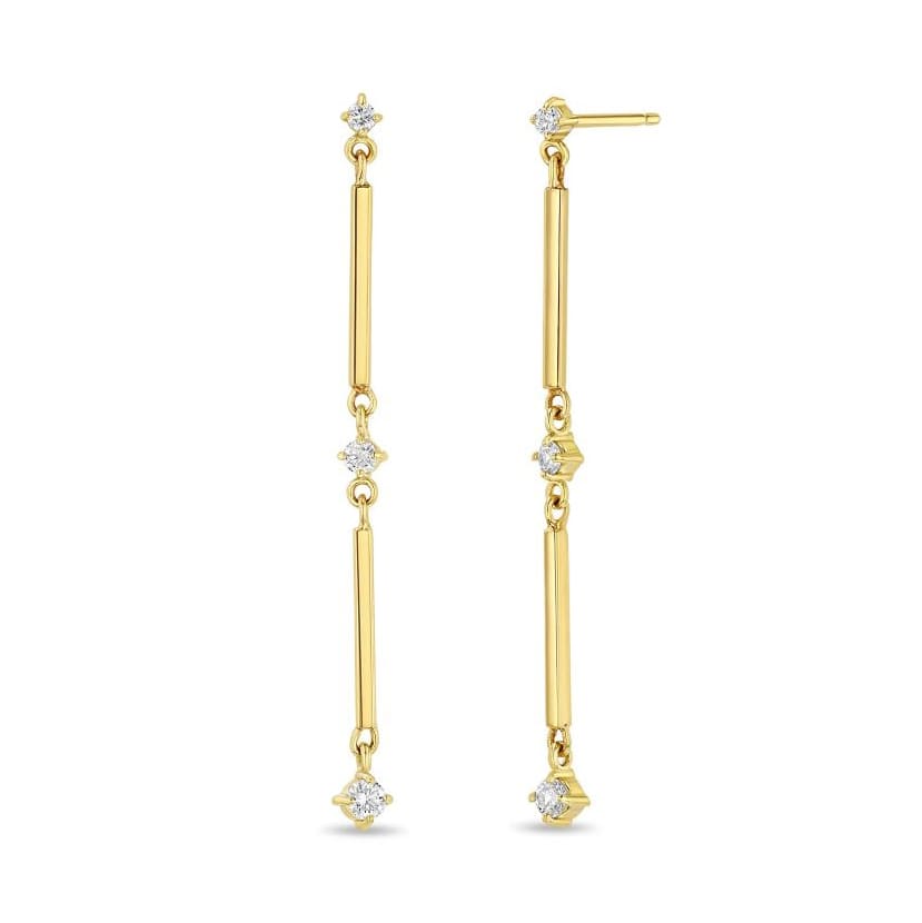 14K Gold Square Bar Linked Earrings with Diamonds Between the Bars - Peridot Fine Jewelry - Zoe Chicco