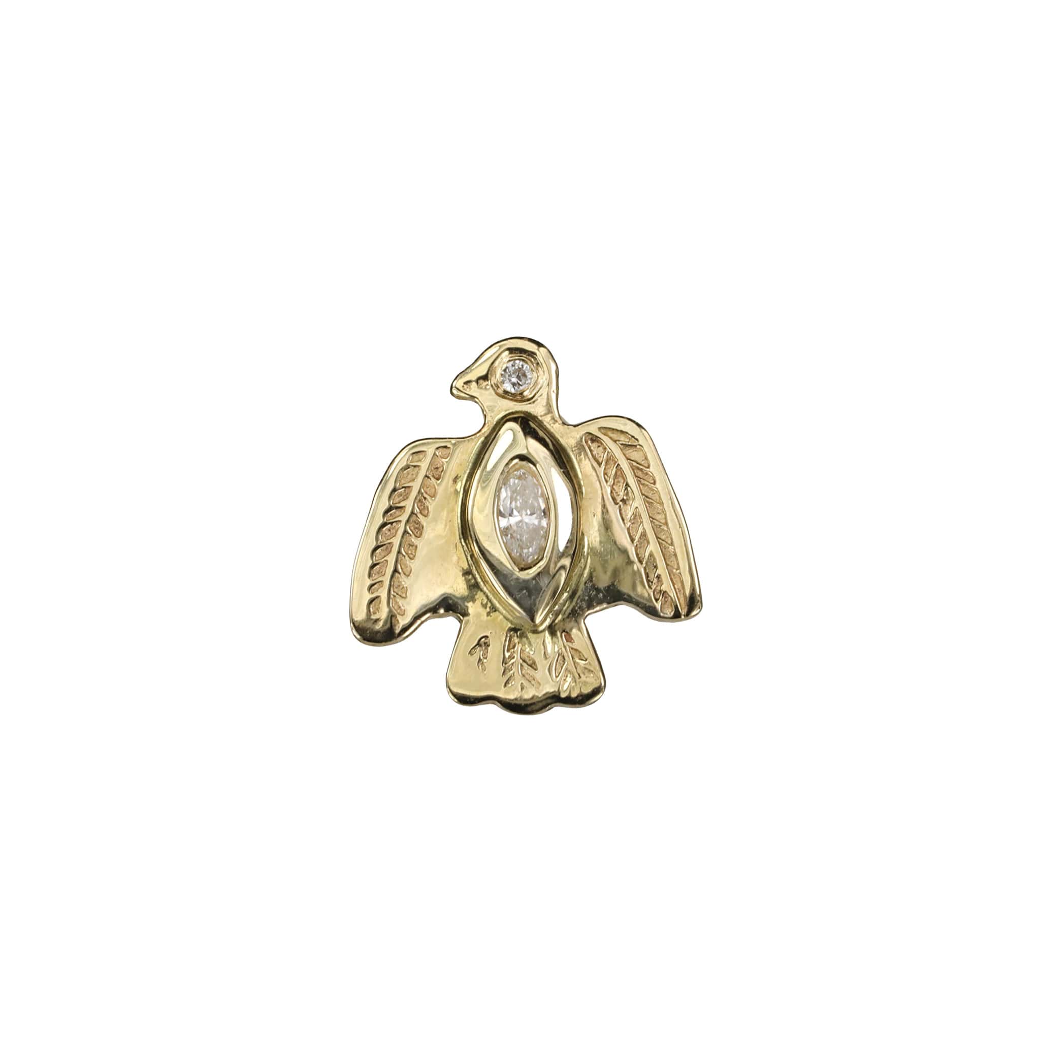 14K Gold &quot;Thunderbird&quot; Stud with Diamond - Peridot Fine Jewelry - Jacquie Aiche
