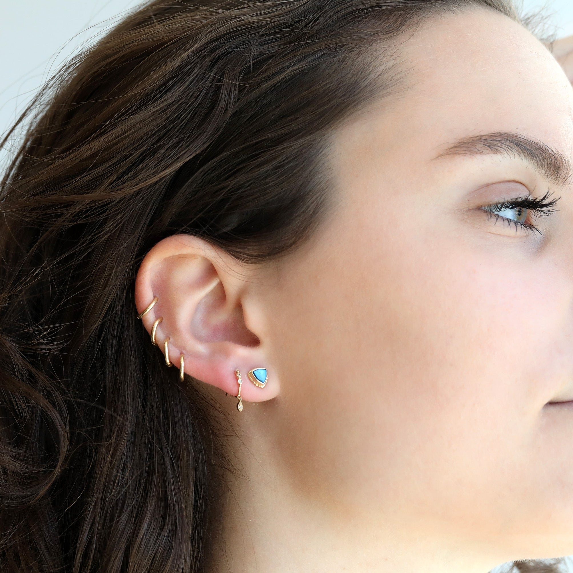 14K Gold Triangular Blue Rainbow Moonstone Stud - Peridot Fine Jewelry - Jamie Joseph