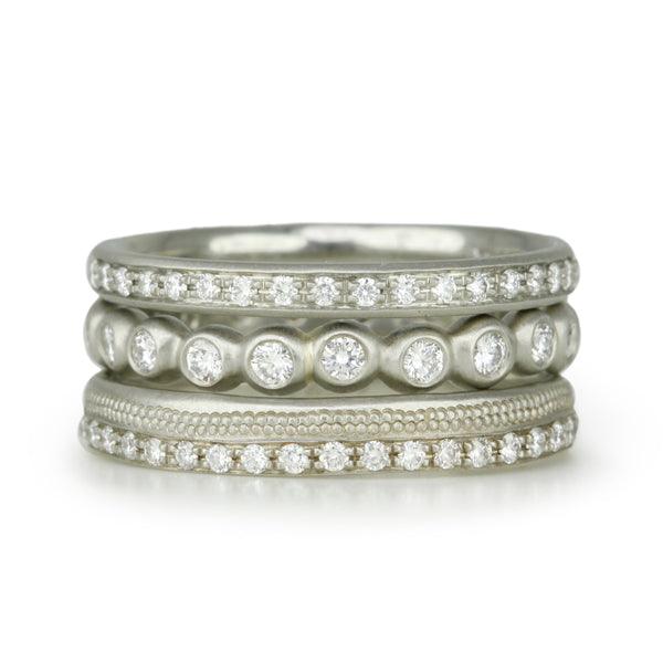 14K White Gold and Diamond "Seed Band" Ring - Peridot Fine Jewelry - Anne Sportun