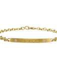 18 & 20K Gold Bar Bracelet with Hand Engraved Lettering and Diamonds - Peridot Fine Jewelry - Caroline Ellen