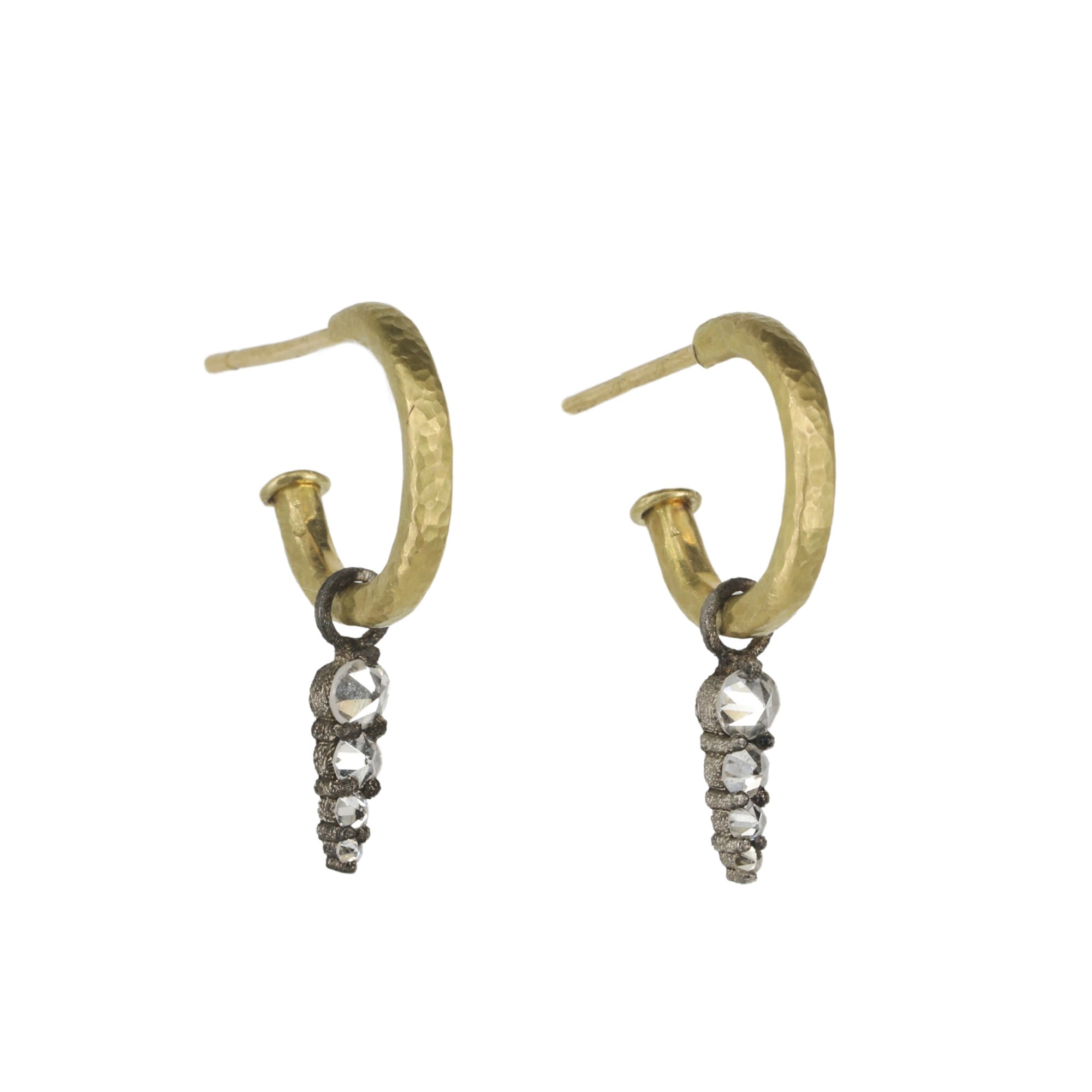 18 Karat Gold Small Hammered Hoop Earrings