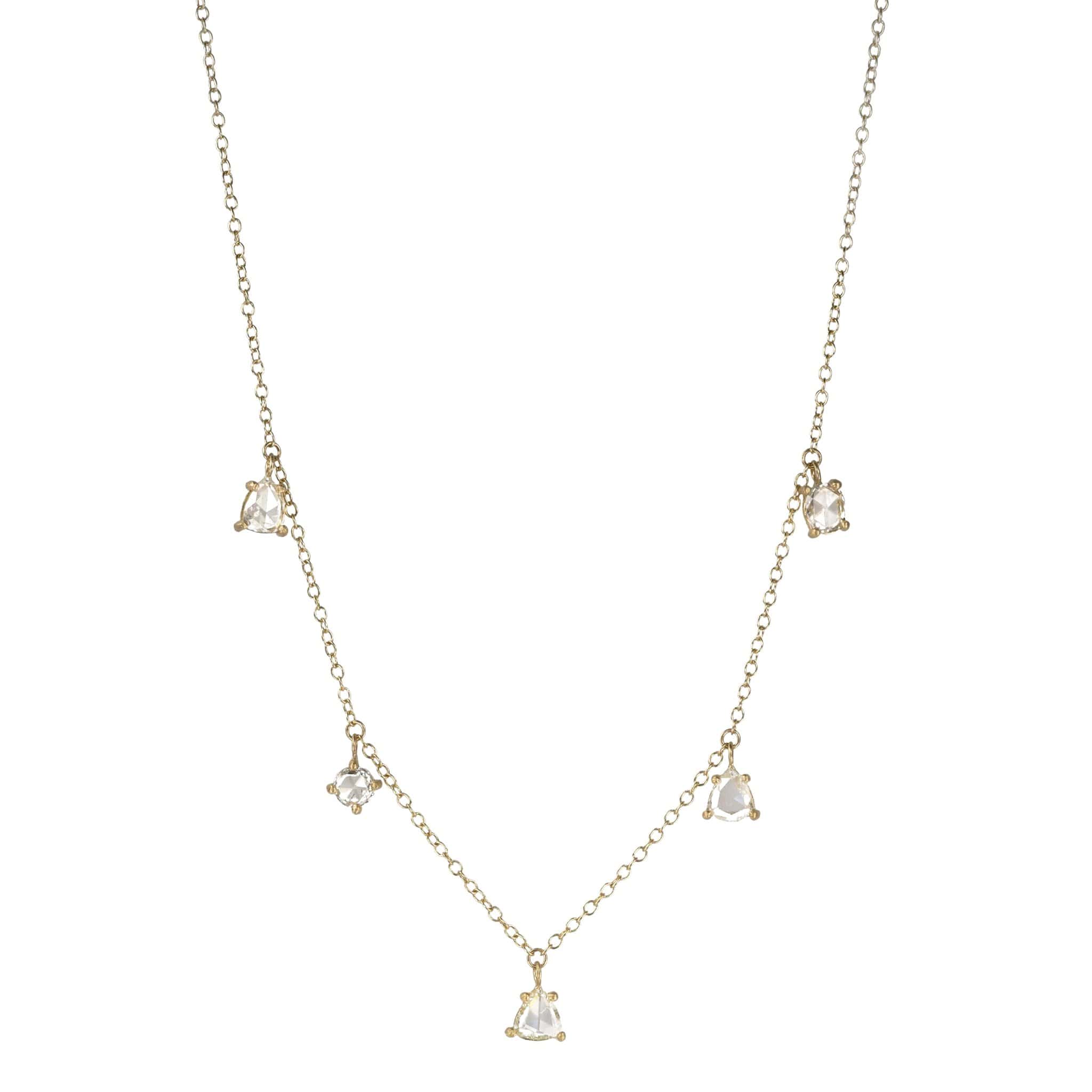 Yasuko Azuma 18K Gold Necklace with Five Prong Set Rose Cut Multi-Shaped Diamonds