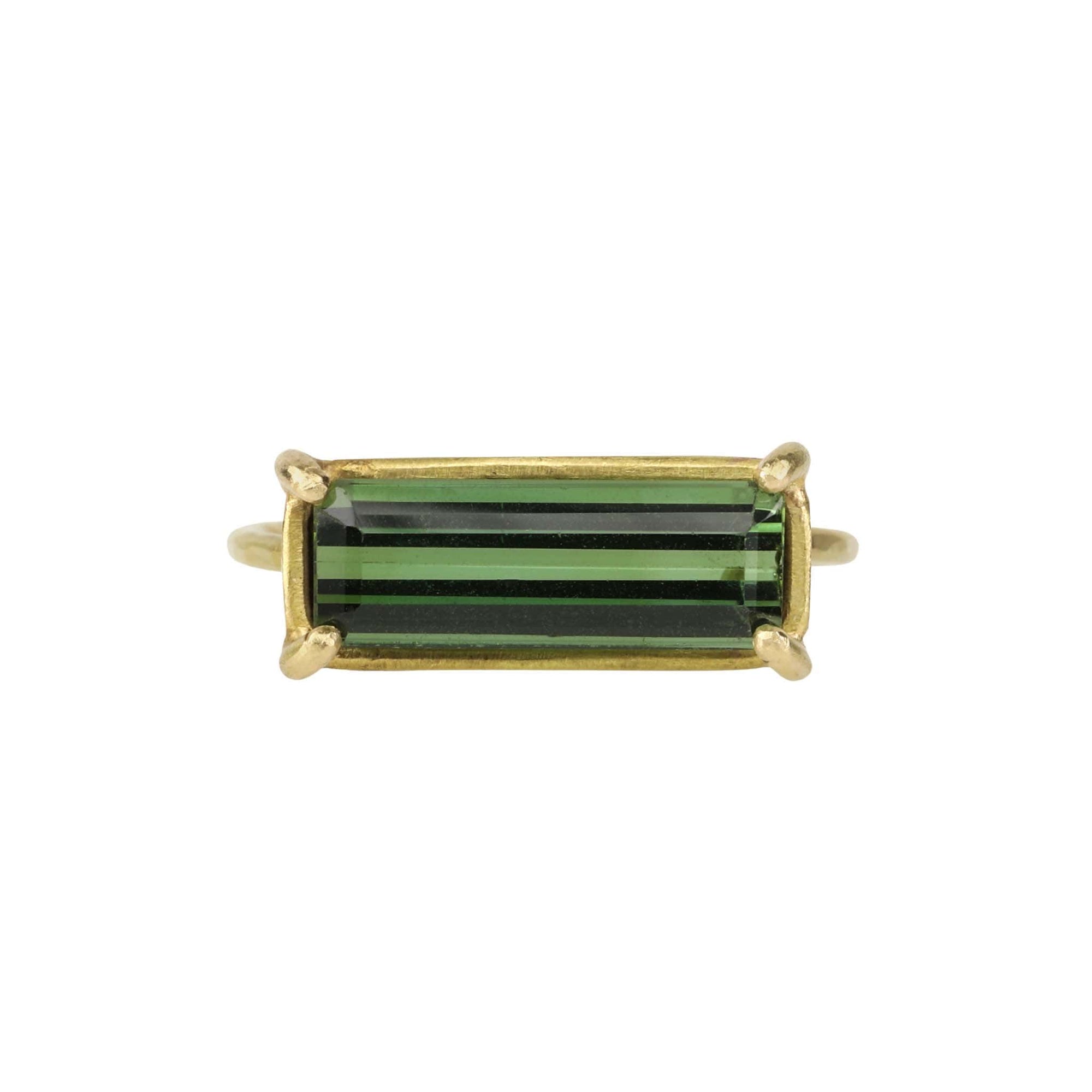 Rosanne Pugliese 18 Karat Yellow Gold Prong-Set Emerald Cut Green Tourmaline &quot;Mini Gem&quot; Ring