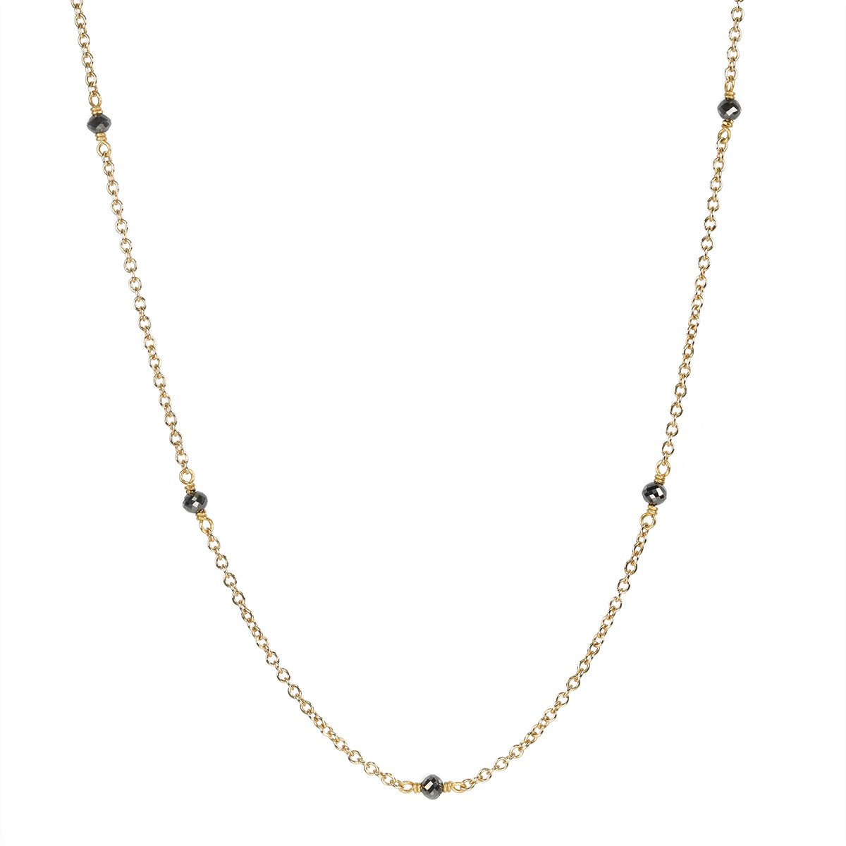 18K Gold and Black Diamond Station Necklace - Peridot Fine Jewelry - Caroline Ellen