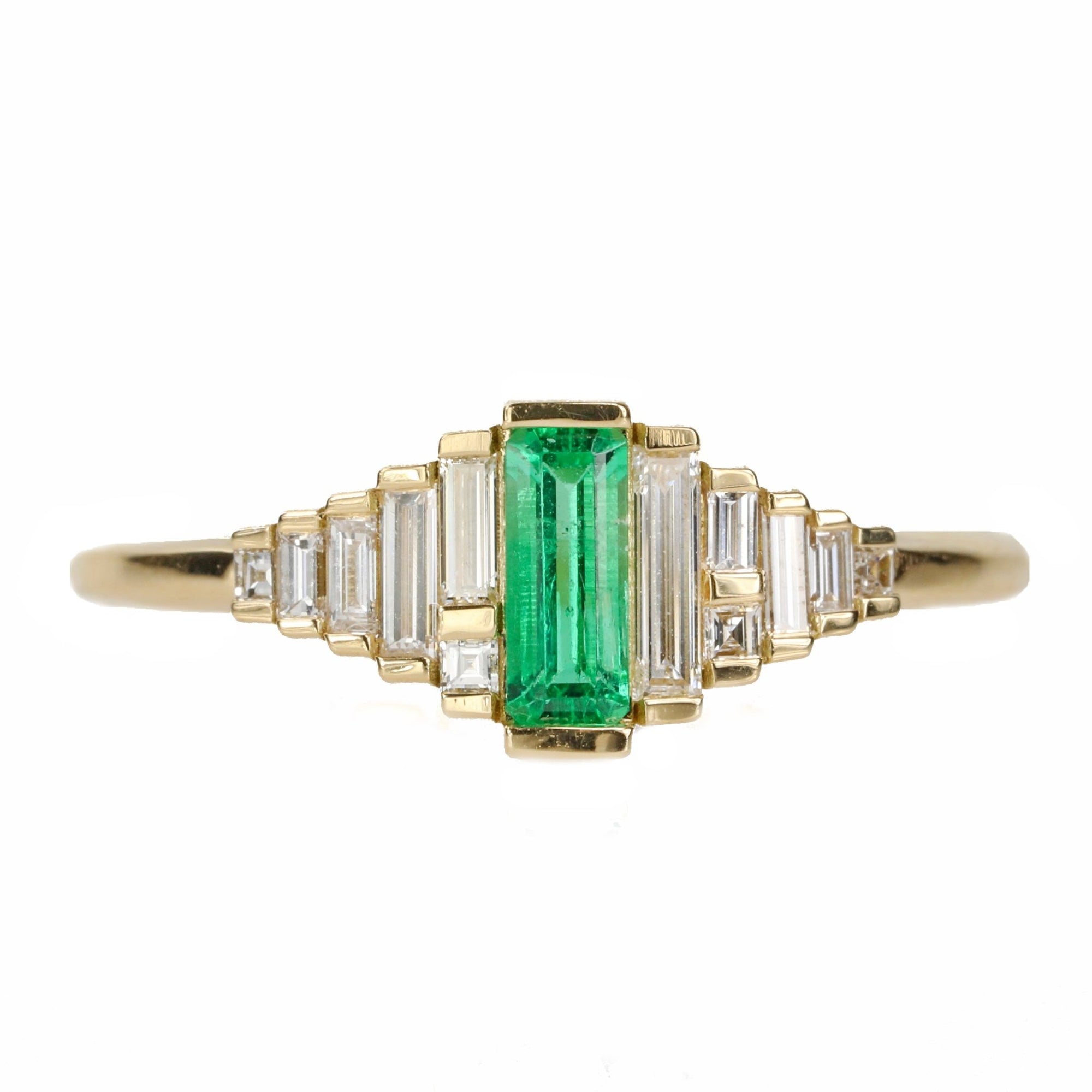 Artemer Emerald Ring with Graduated Needle Baguette Diamonds