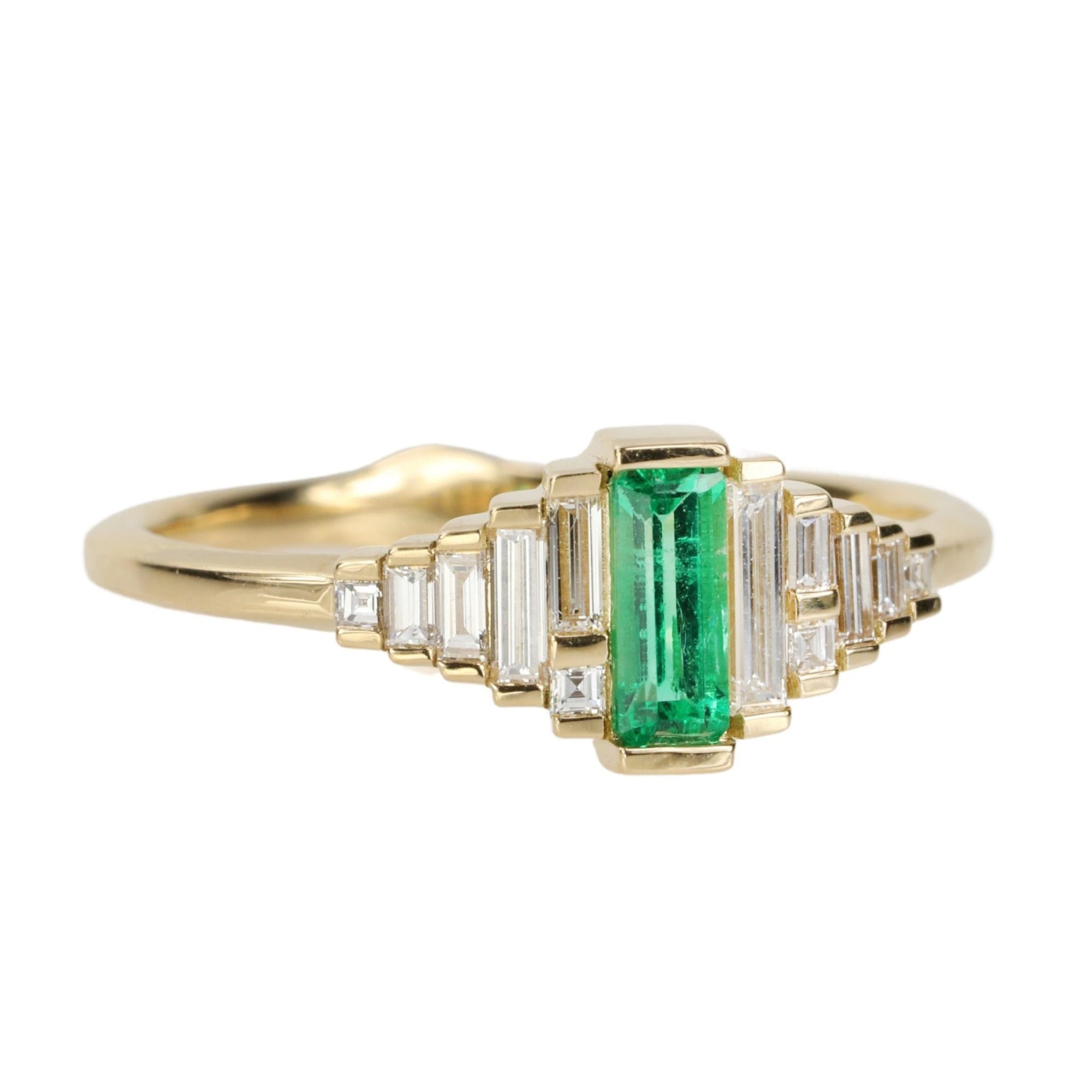 Artemer Emerald Ring with Graduated Needle Baguette Diamonds