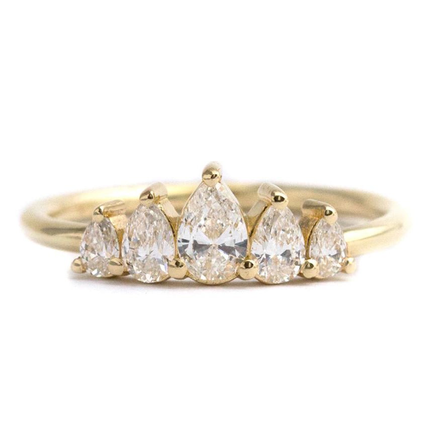 Artemer Gold and Five Graduated Pear Diamond &quot;Unique&quot; Ring