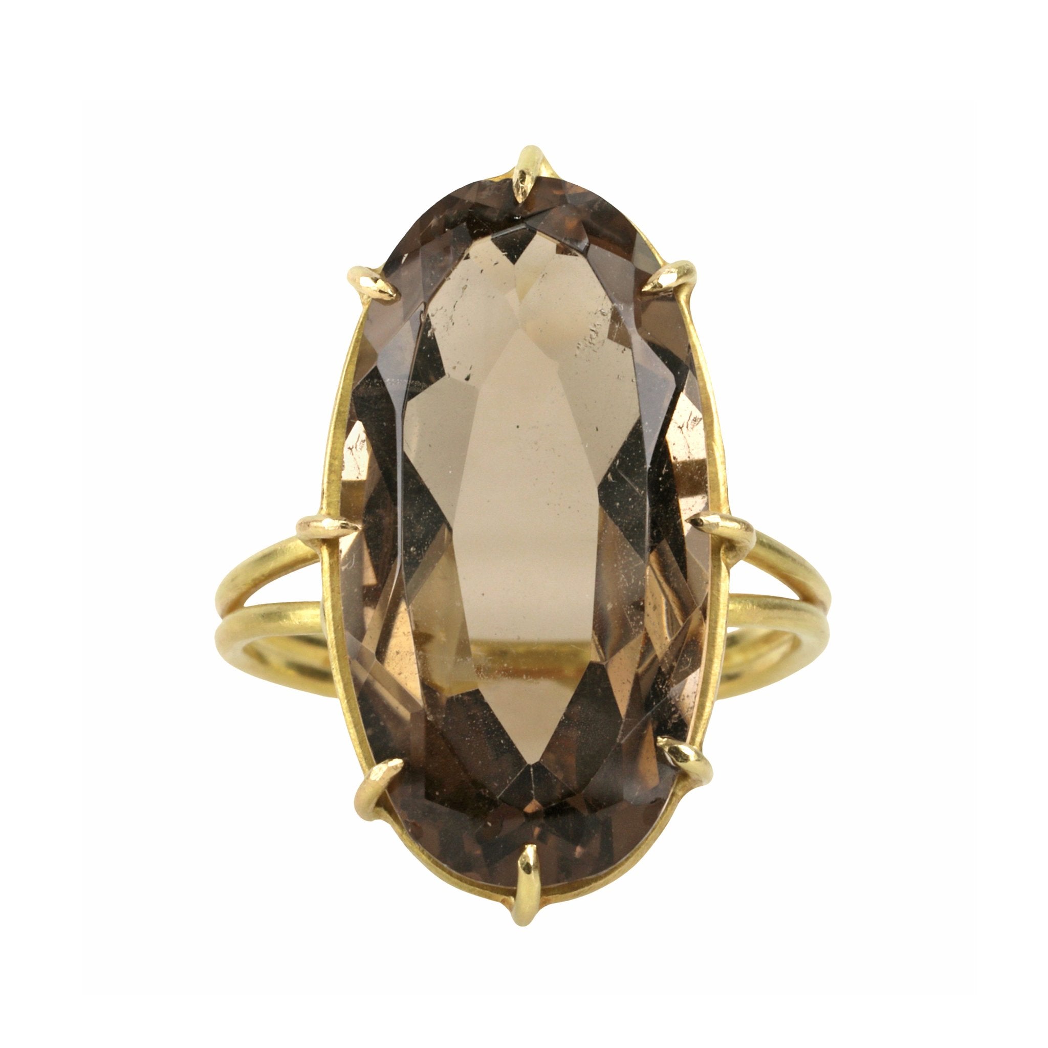 18K Gold and Oval Faceted Smokey Topaz Ring - Peridot Fine Jewelry - Rosanne Pugliese